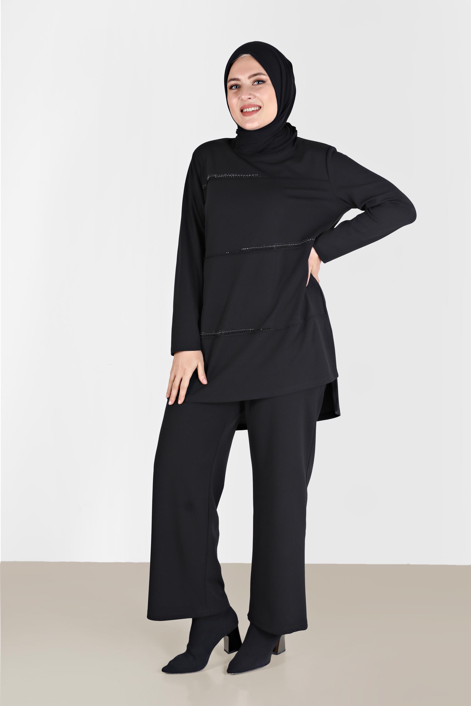 Vêtements hijab NOIR ENSEMBLE PANTALON 2 PIÈCES DÉTAIL GEM 20185