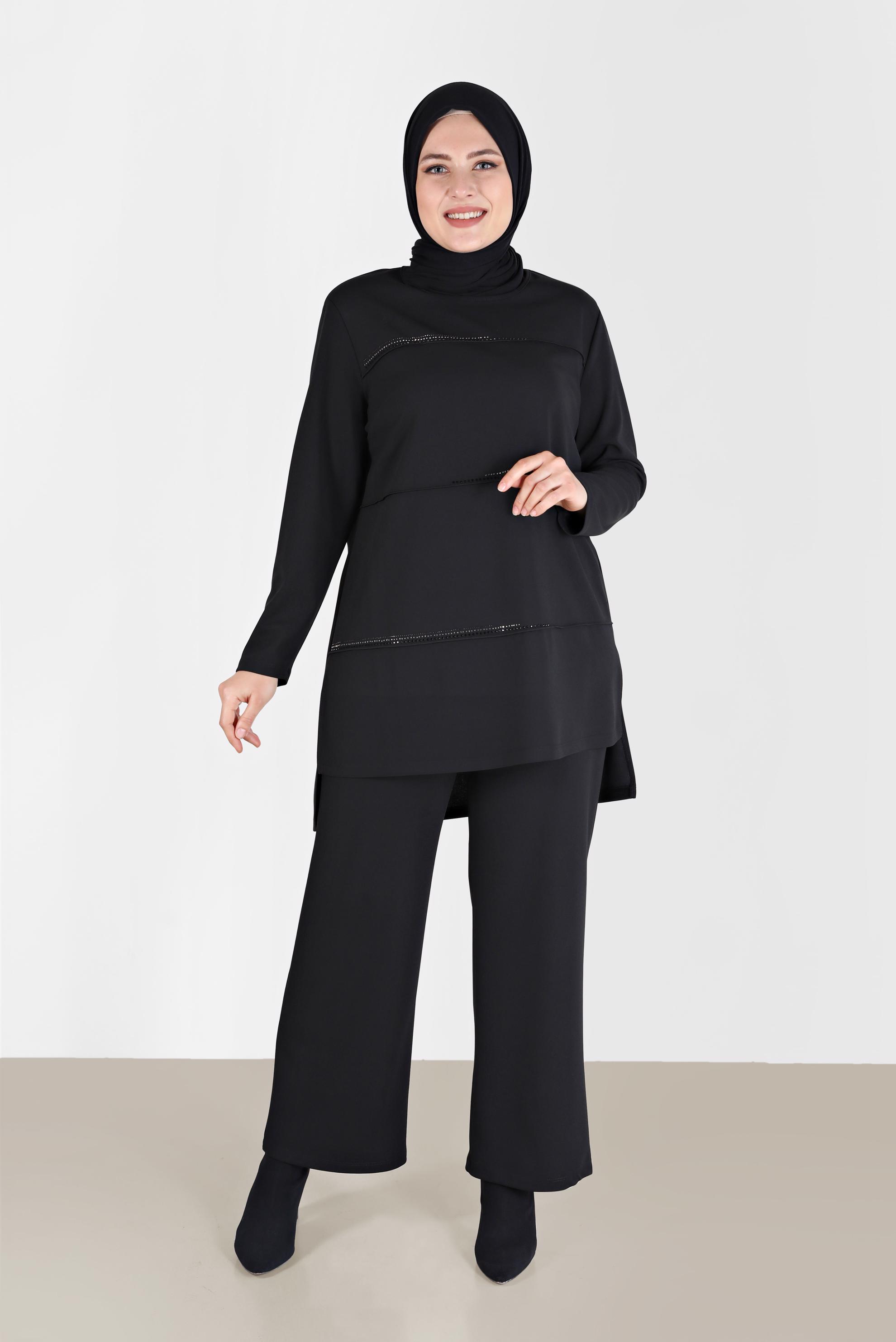 Vêtements hijab NOIR ENSEMBLE PANTALON 2 PIÈCES DÉTAIL GEM 20185