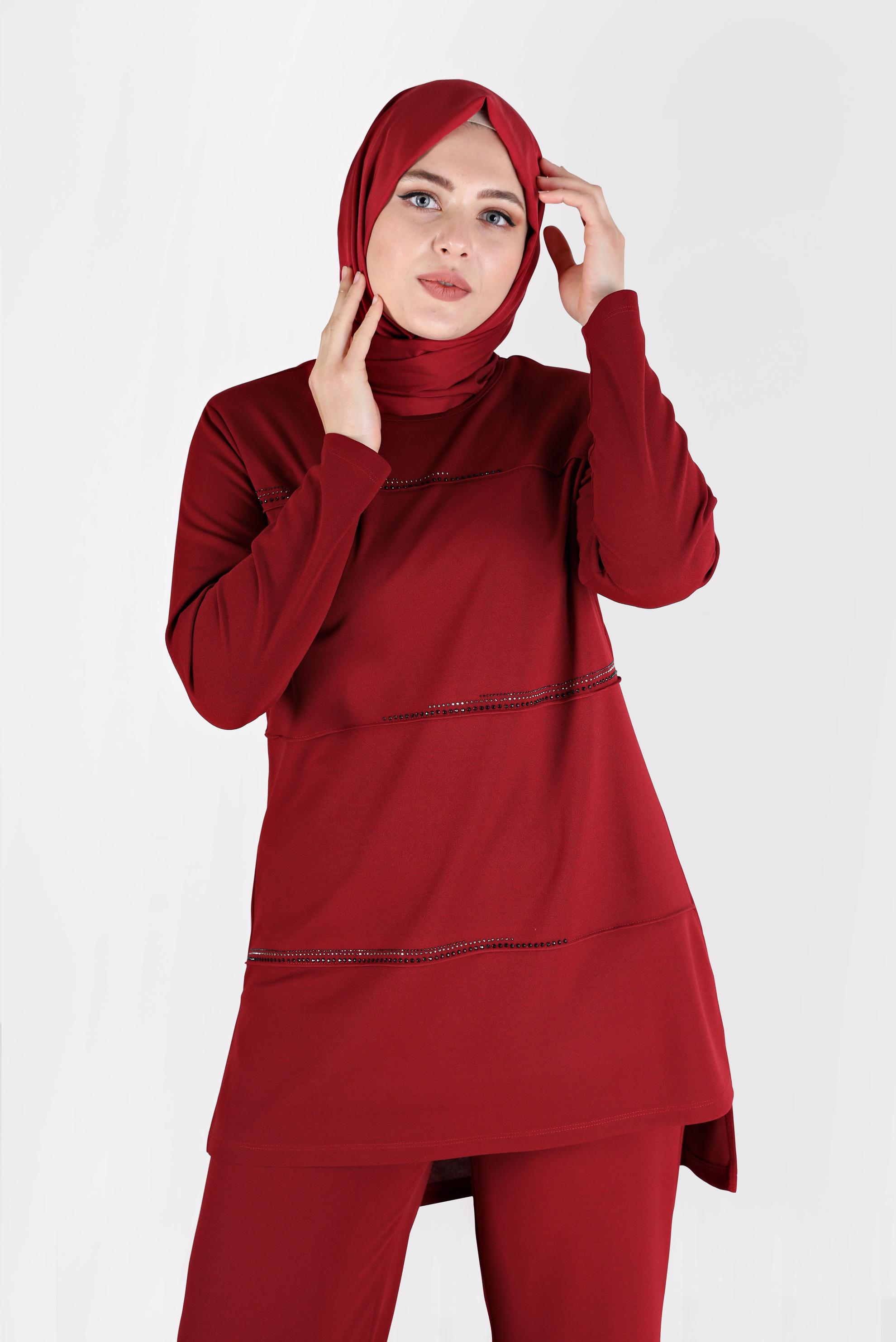 Vêtements hijab ROUGE ENSEMBLE PANTALON 2 PIÈCES DÉTAIL GEM 20185