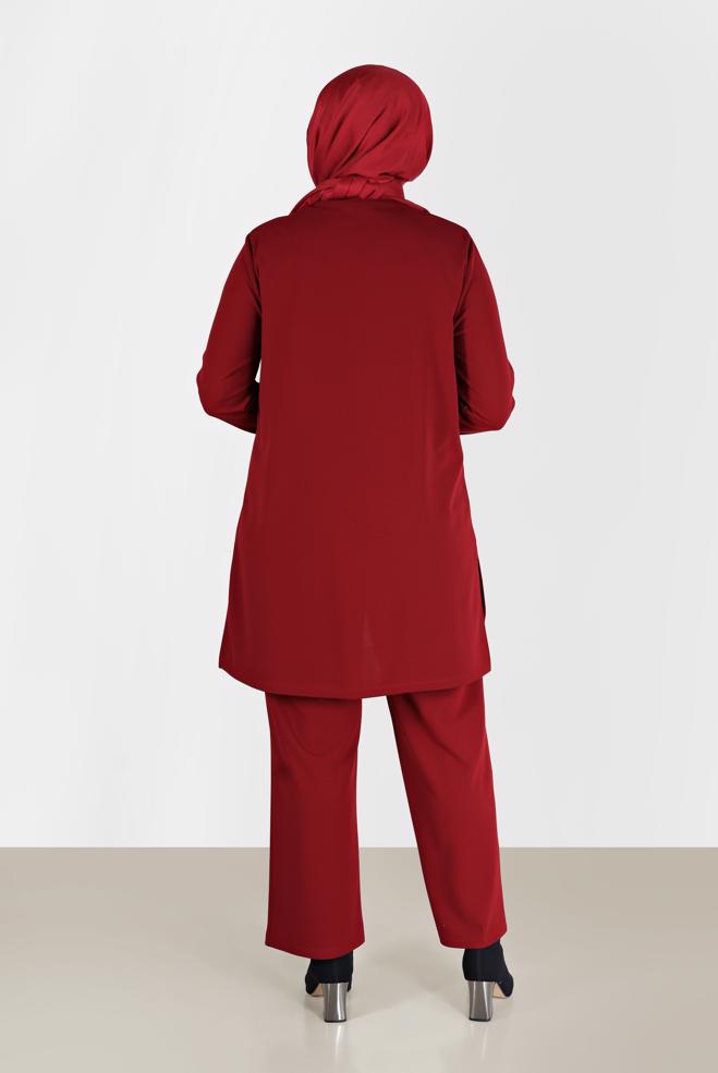 Hijab clothing RED GEM DETAIL 2-PIECE PANTS SUIT 20185  - ALVİNA
