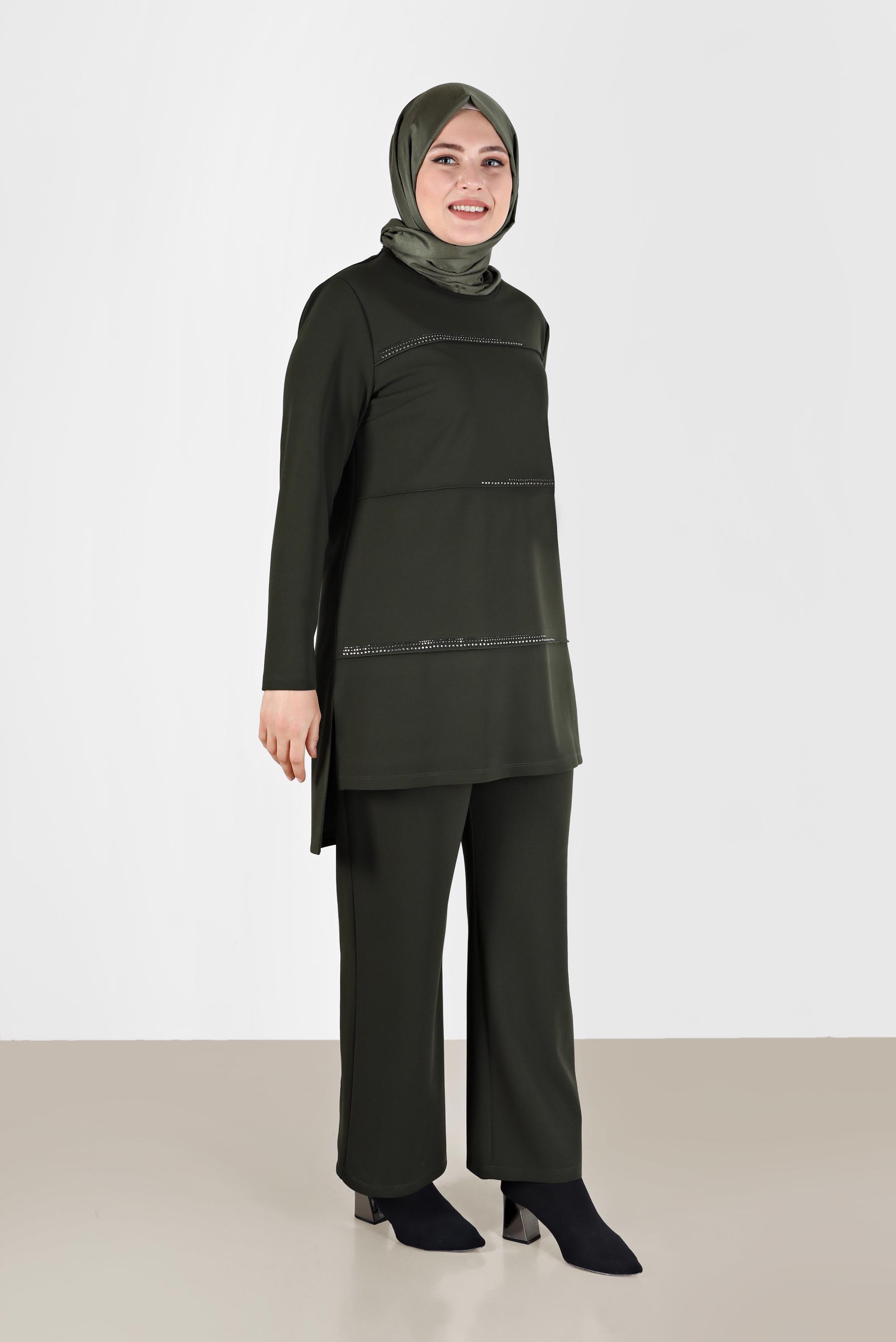 Vêtements hijab KAKI ENSEMBLE PANTALON 2 PIÈCES DÉTAIL GEM 20185