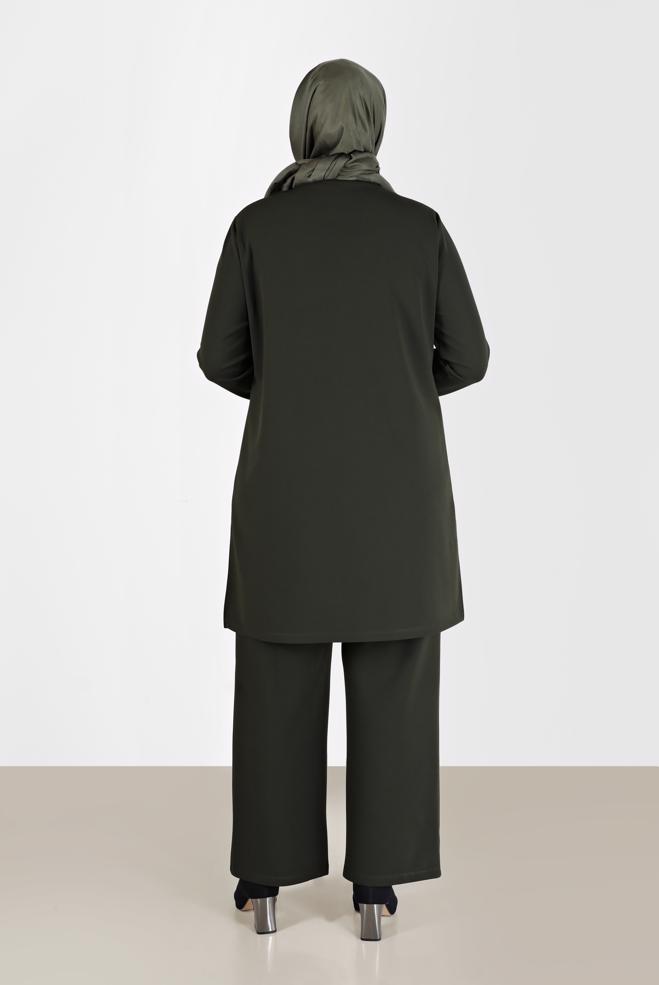 Hijab clothing KHAKI GEM DETAIL 2-PIECE PANTS SUIT 20185  - ALVİNA
