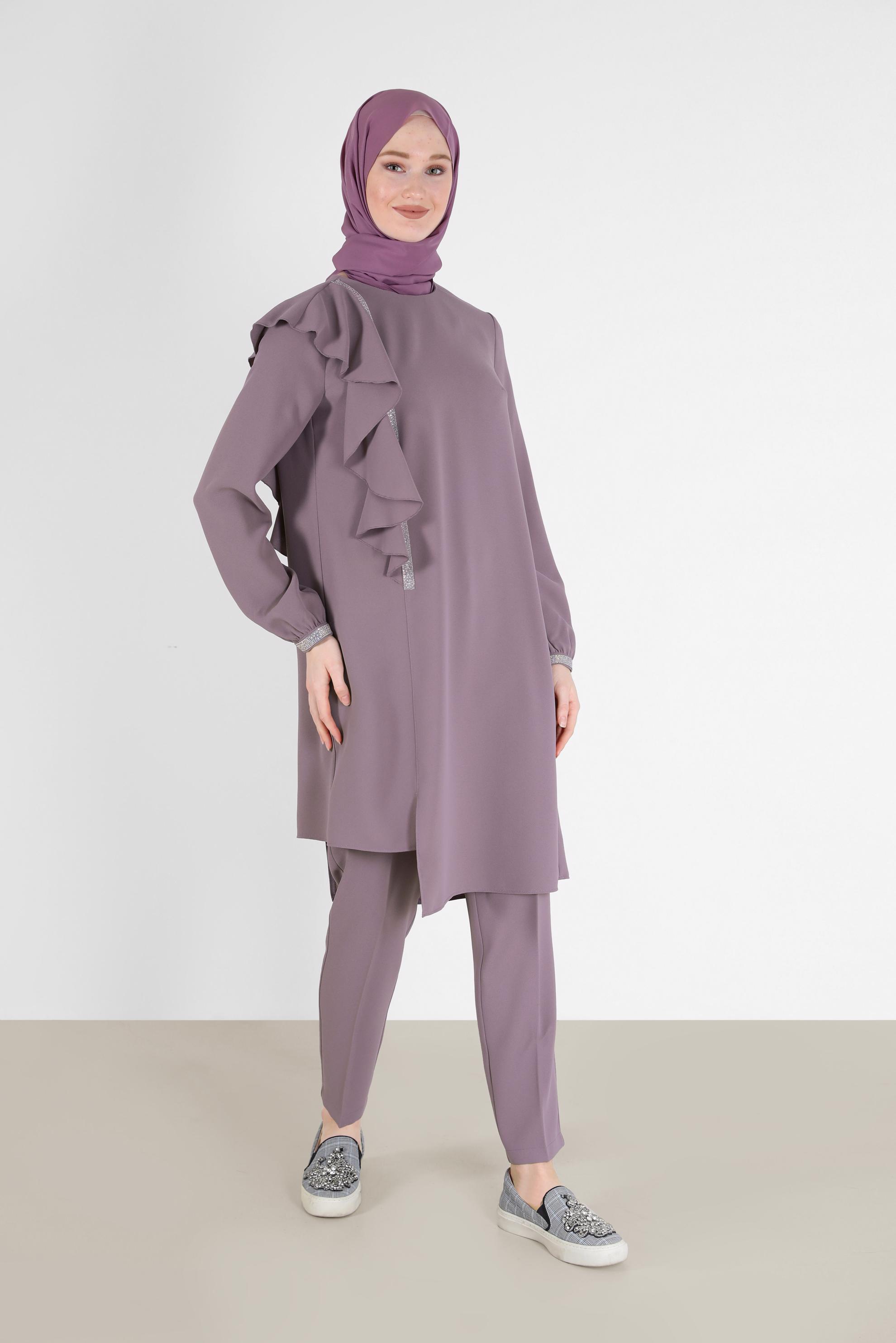 Vêtements hijab ROSE COSTUME 2 PIÈCES EN CRÊPE AVEC PANTALON À VOLANTS 30200