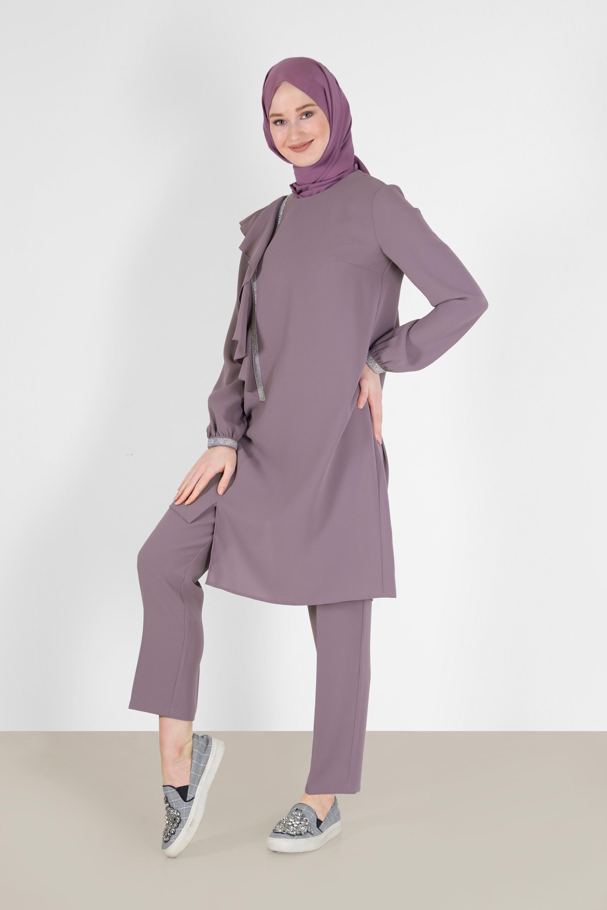 Vêtements hijab ROSE COSTUME 2 PIÈCES EN CRÊPE AVEC PANTALON À VOLANTS 30200