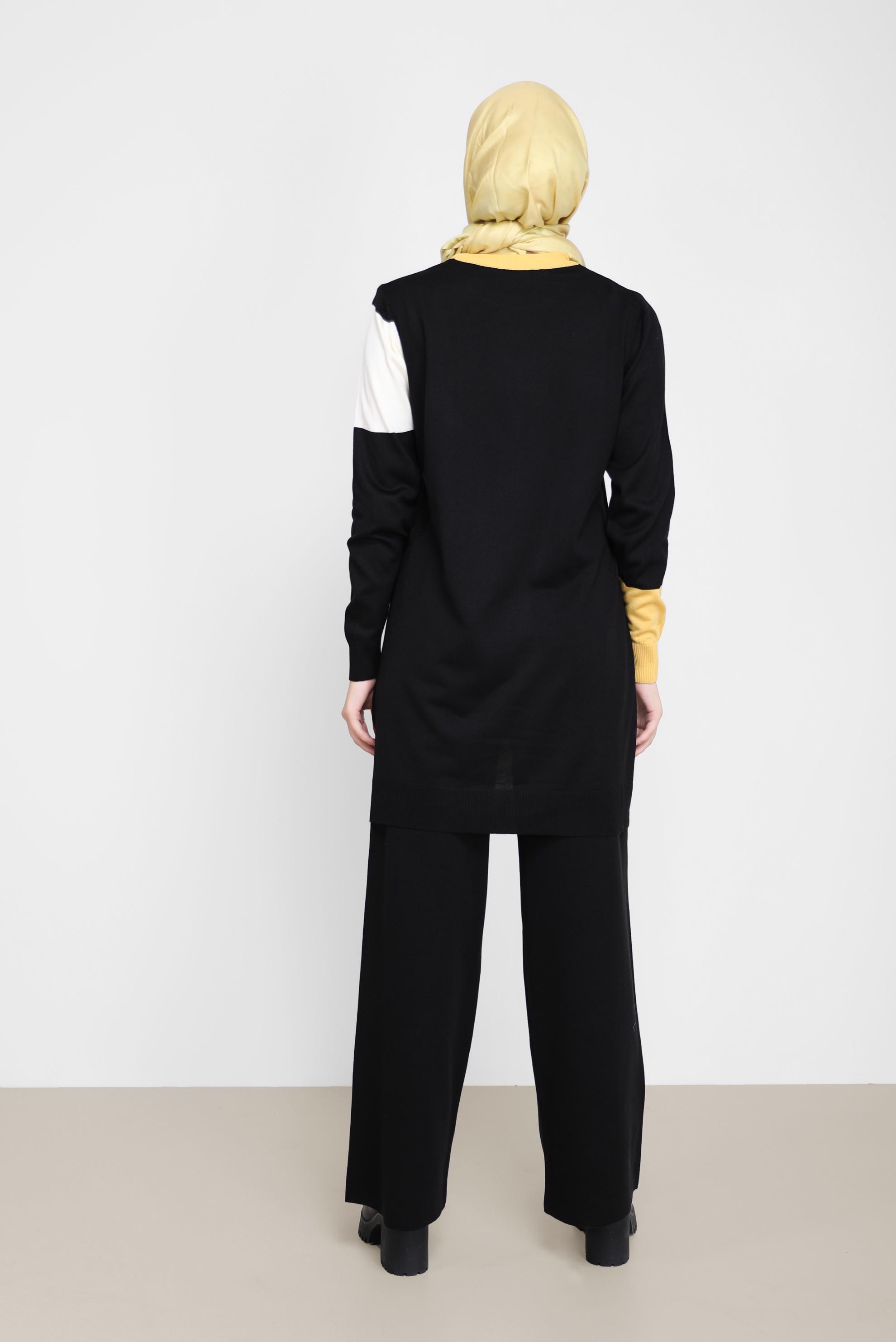 Tesettür giyim SİYAH ÜÇ RENKLİ İKİLİ PANT.TRİKO TAKIM 42031 