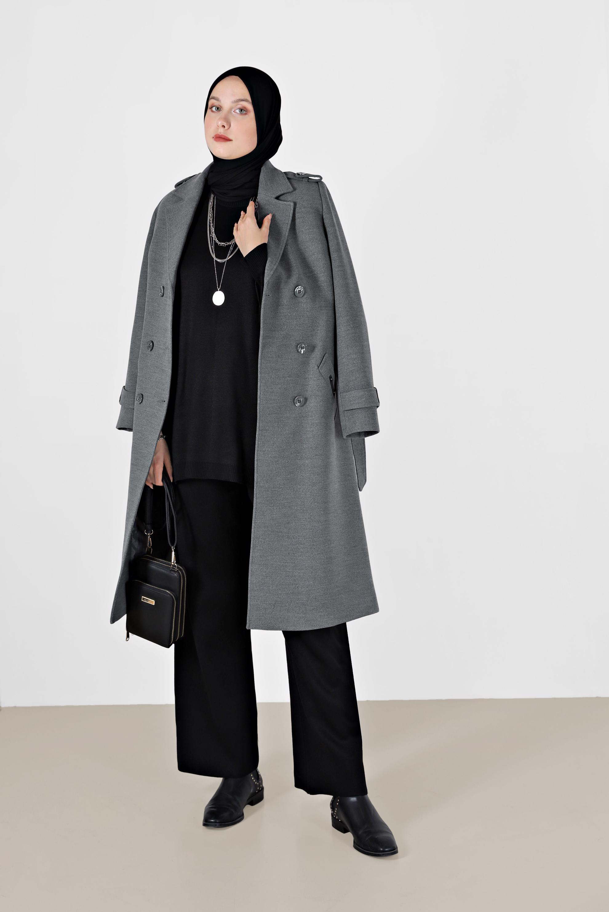 Tesettür giyim SİYAH KOLLARI BAĞCIKLI İKİLİ PANT.TRİKO TAKIM 42032 