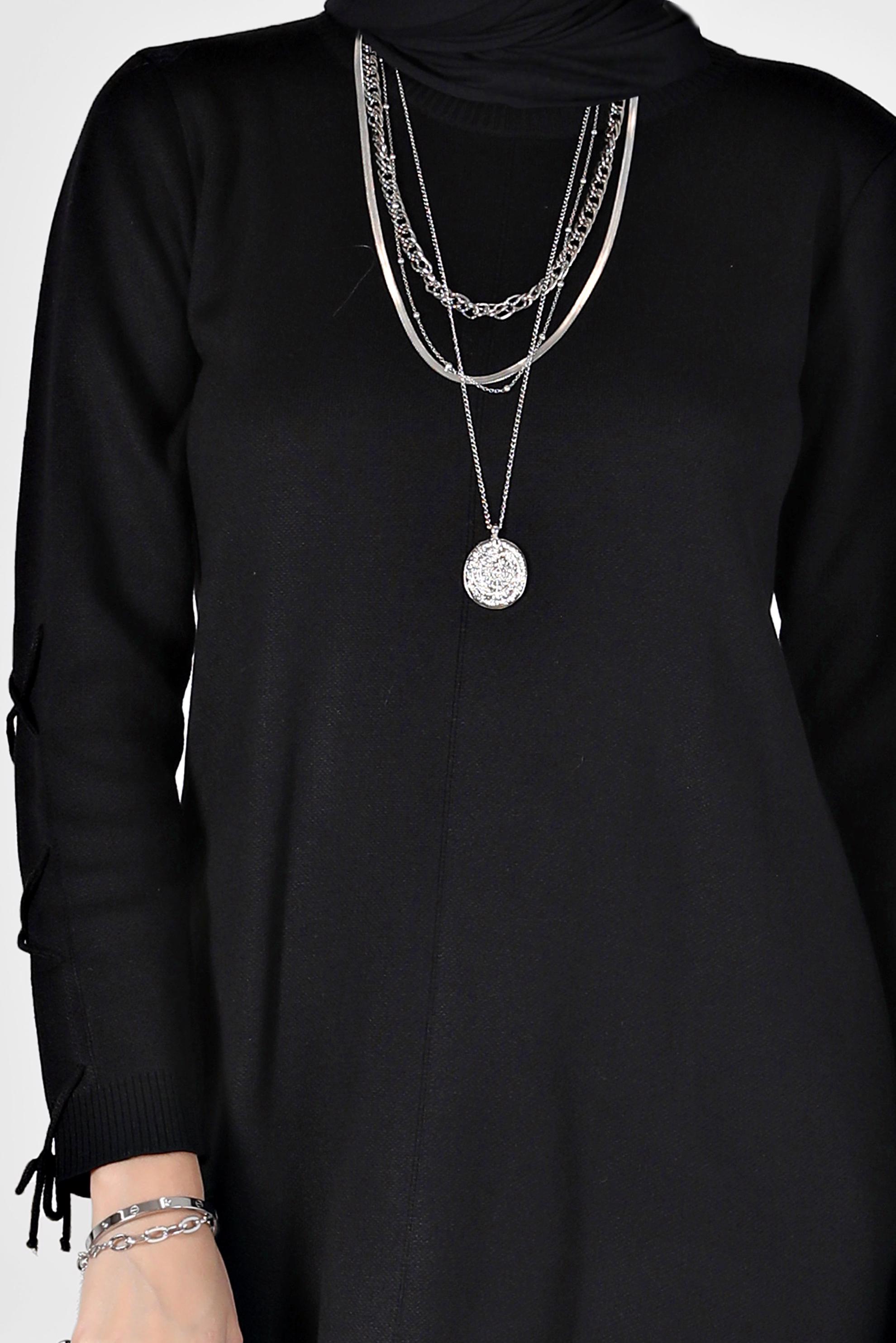 Tesettür giyim SİYAH KOLLARI BAĞCIKLI İKİLİ PANT.TRİKO TAKIM 42032 