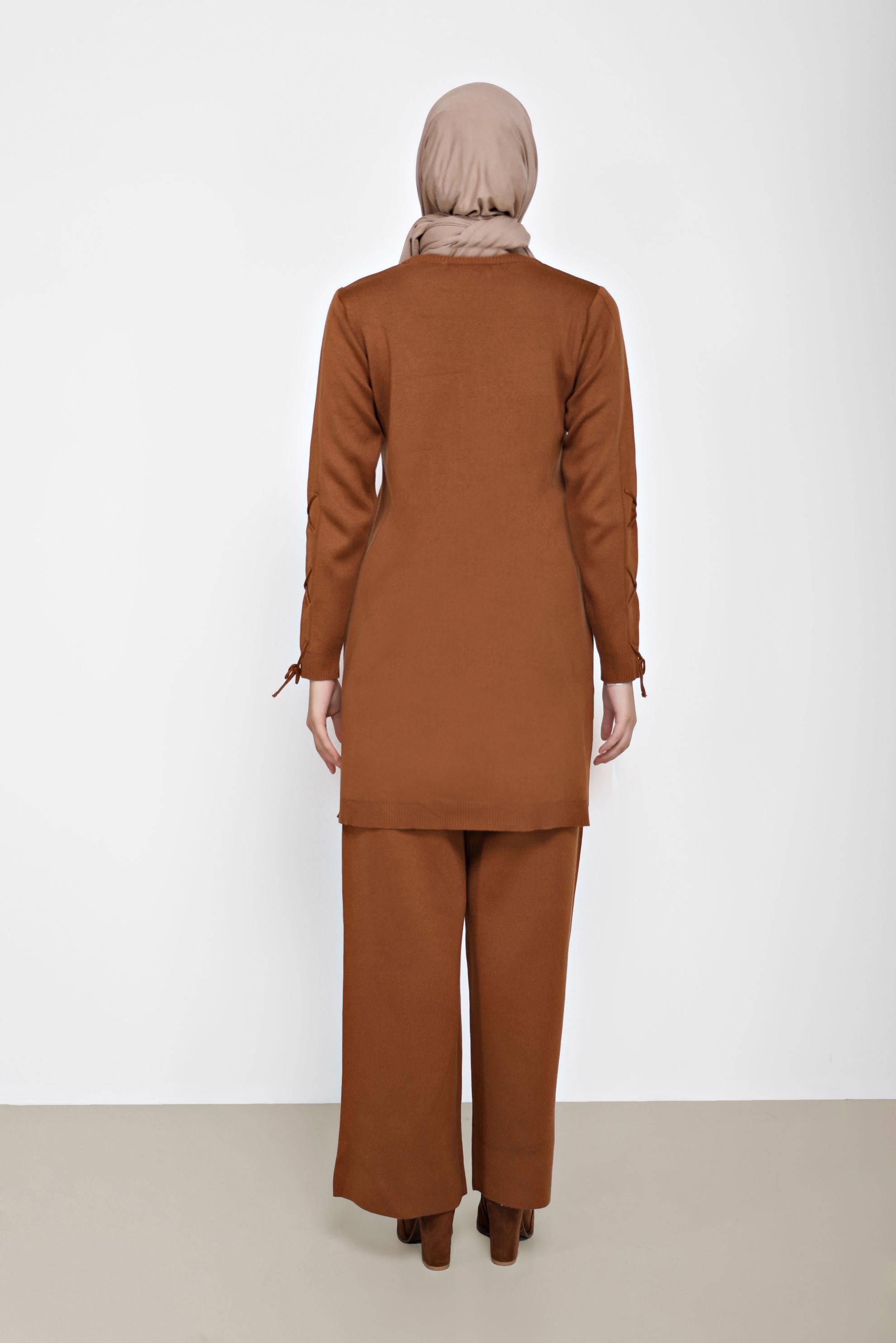 Hijab clothing TABA TIE DETAIL 2-PIECE KNITWEAR SUIT WITH PANTS 42032 