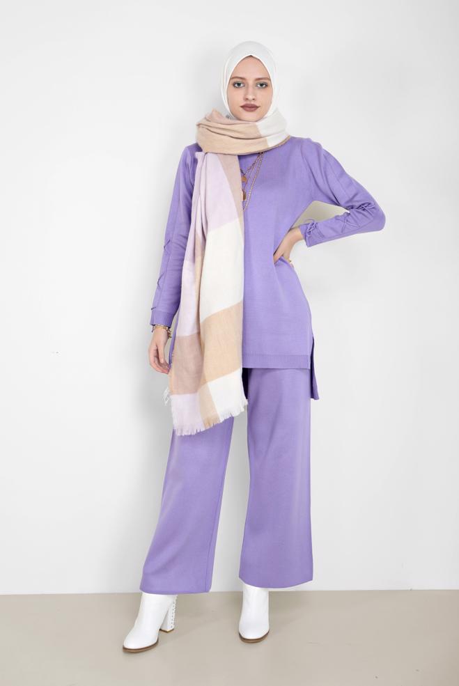 Tesettür giyim  KOLLARI BAĞCIKLI İKİLİ PANT.TRİKO TAKIM 42032  - ALVİNA