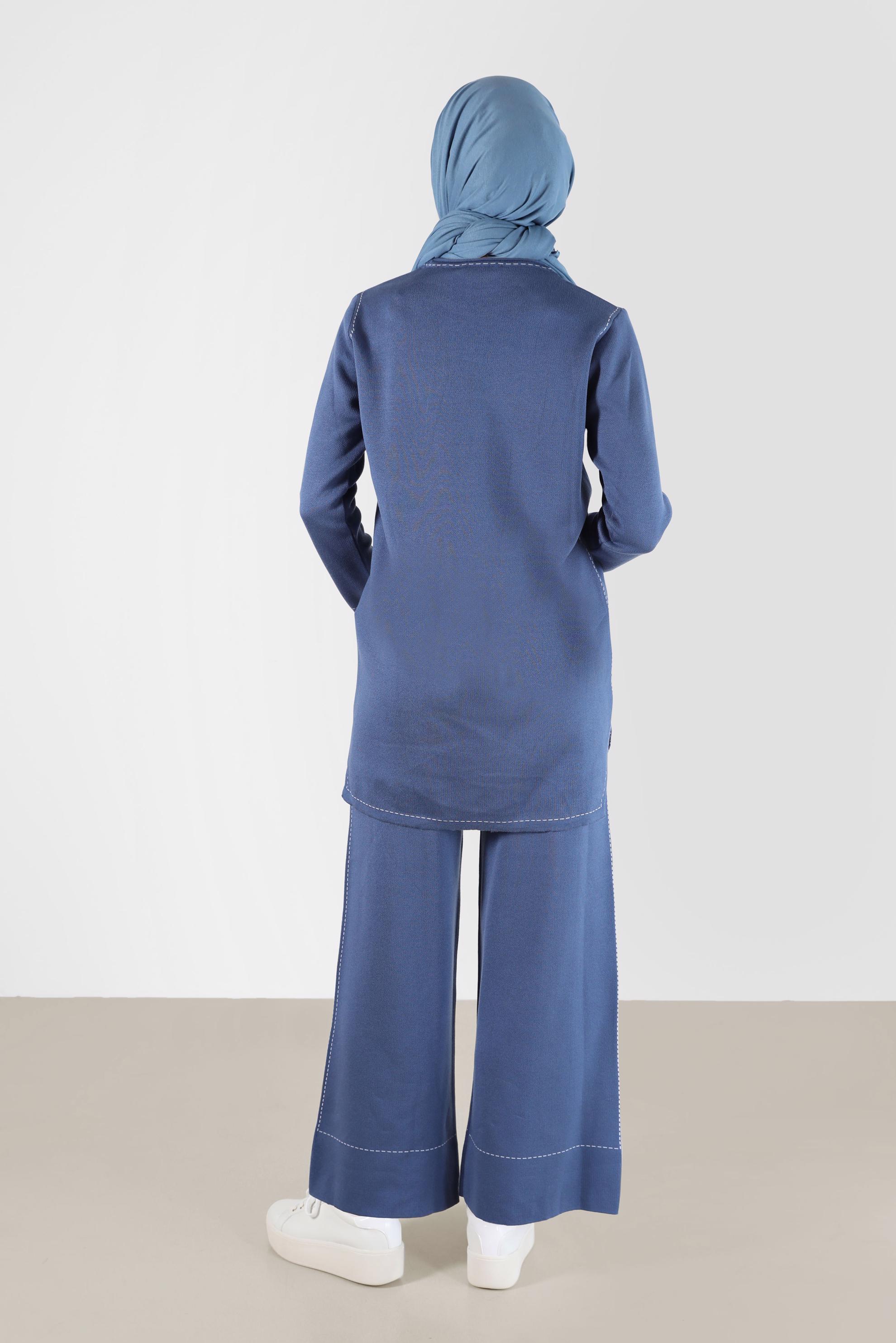 Tesettür giyim LACİVERT DİKİŞ DETAYLI İKİLİ PANT. TRİKO TAKIM 42082 