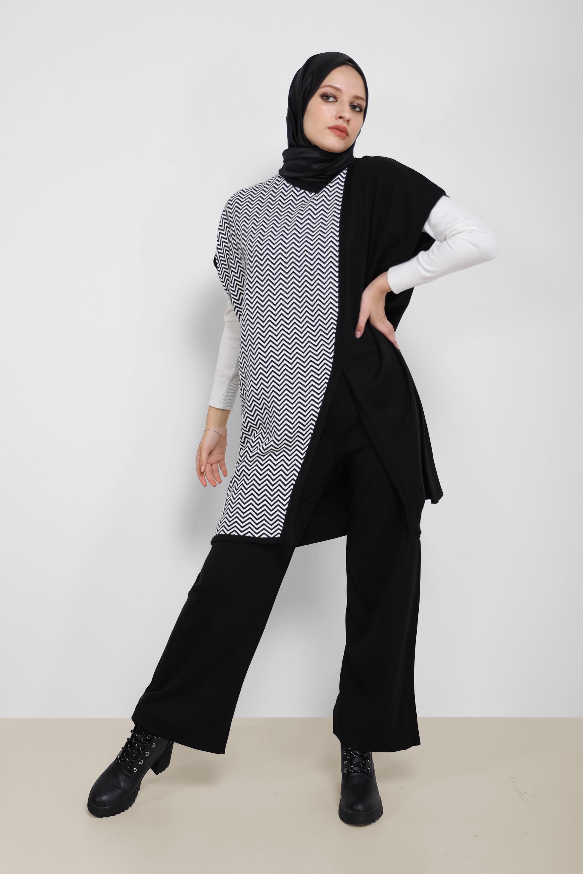Tesettür giyim SİYAH İKİLİ PANT.TRİKO TAKIM 42116 