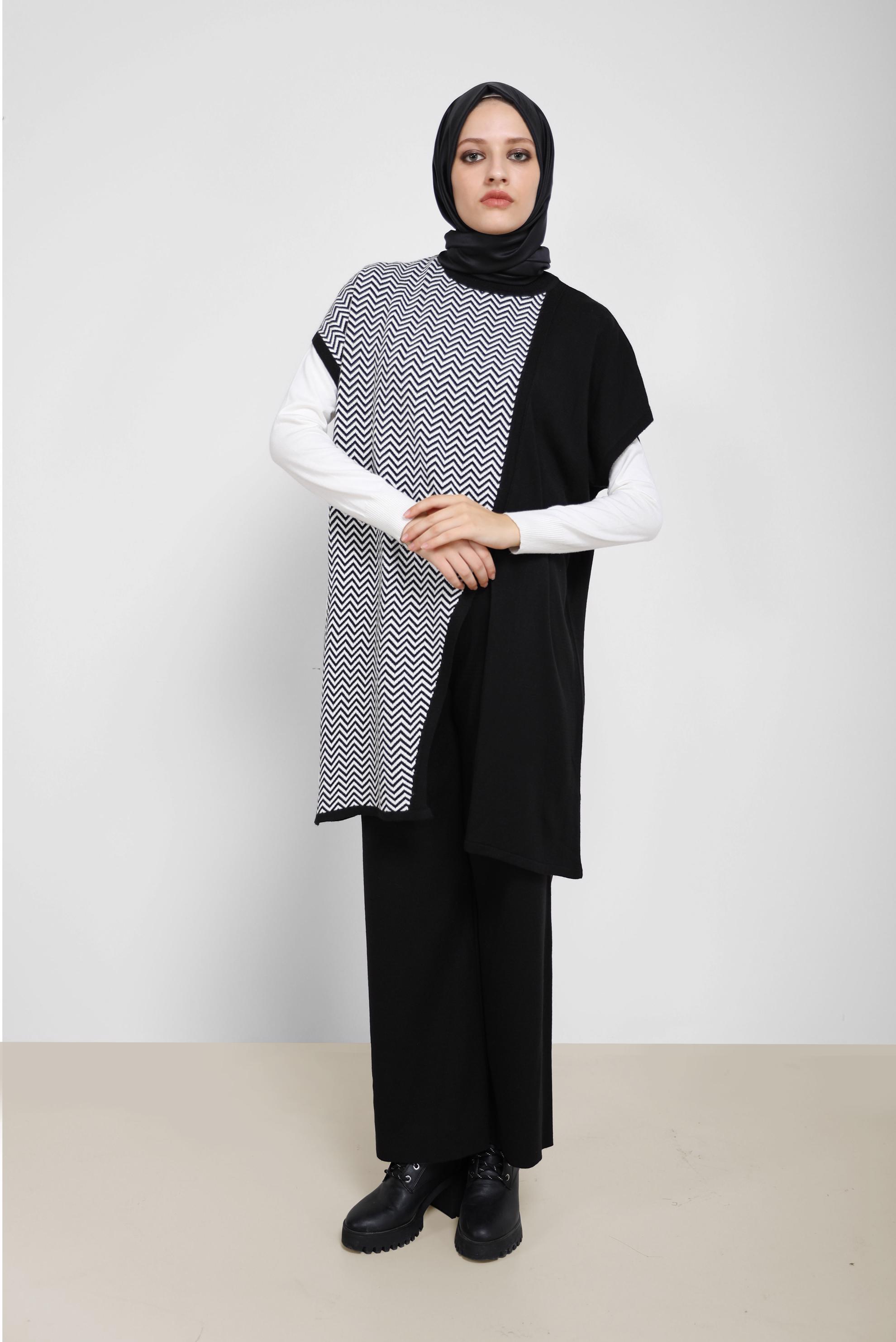 Tesettür giyim SİYAH İKİLİ PANT.TRİKO TAKIM 42116 
