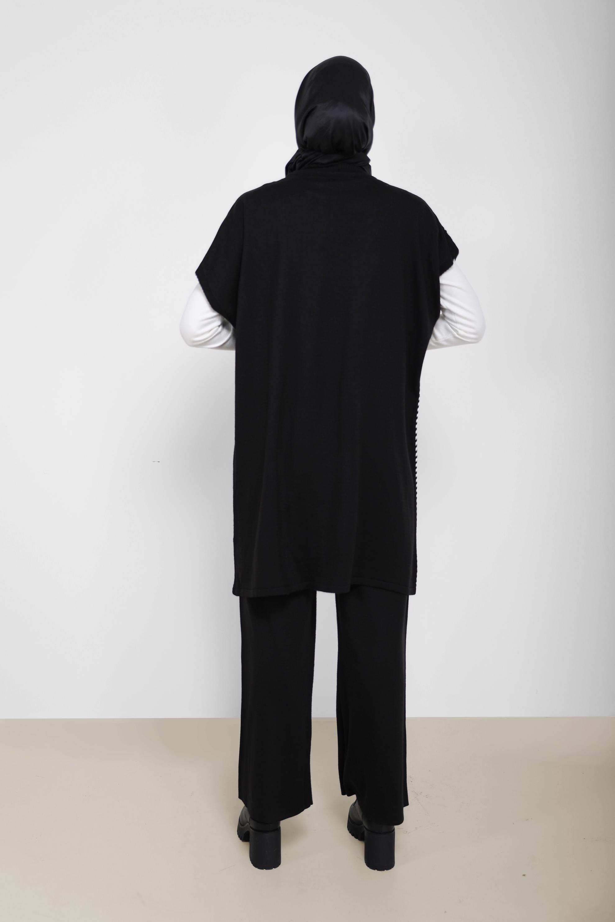 Tesettür giyim SİYAH İKİLİ PANT.TRİKO TAKIM 42116 