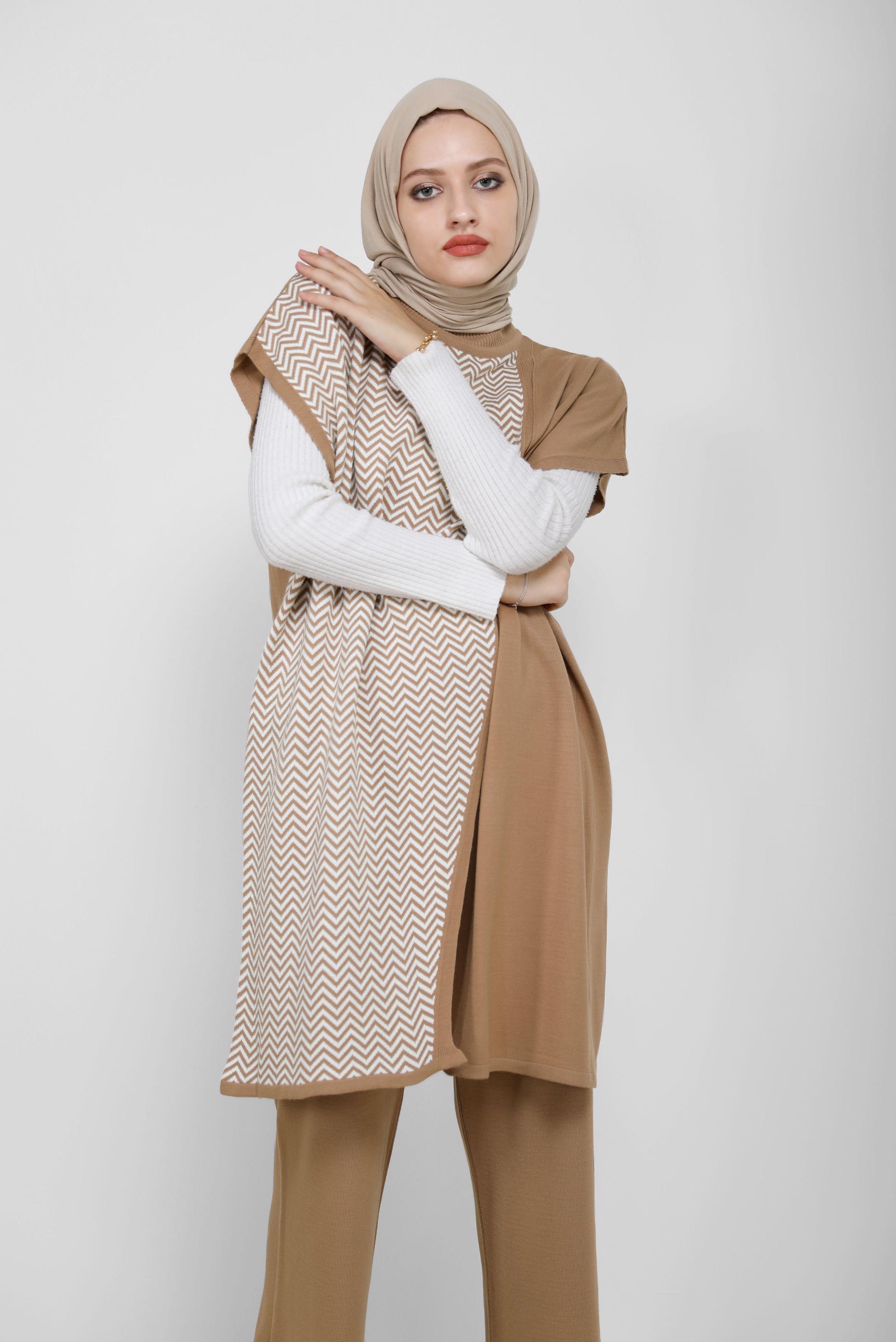 Tesettür giyim KAHVE İKİLİ PANT.TRİKO TAKIM 42116 