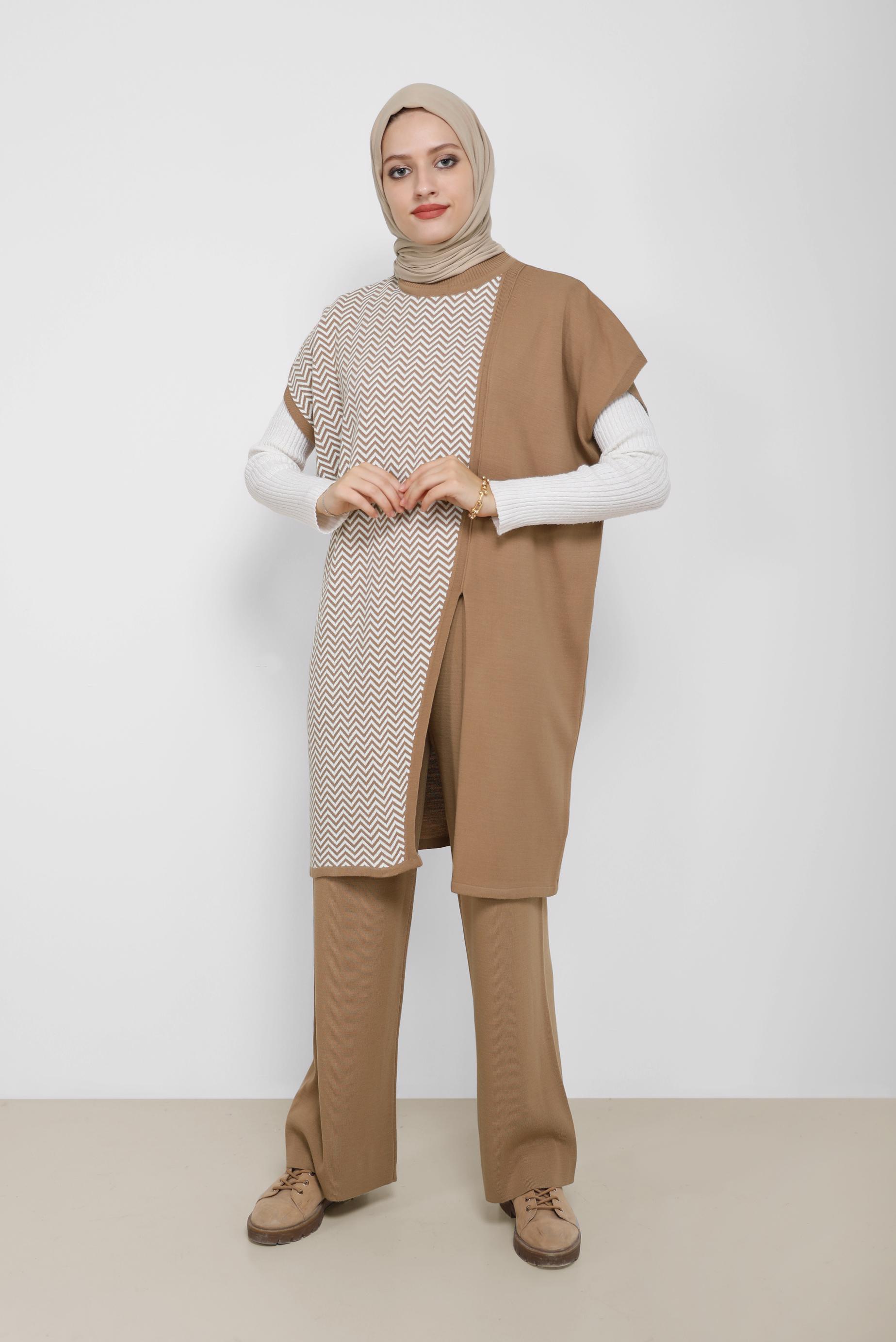 Tesettür giyim KAHVE İKİLİ PANT.TRİKO TAKIM 42116 