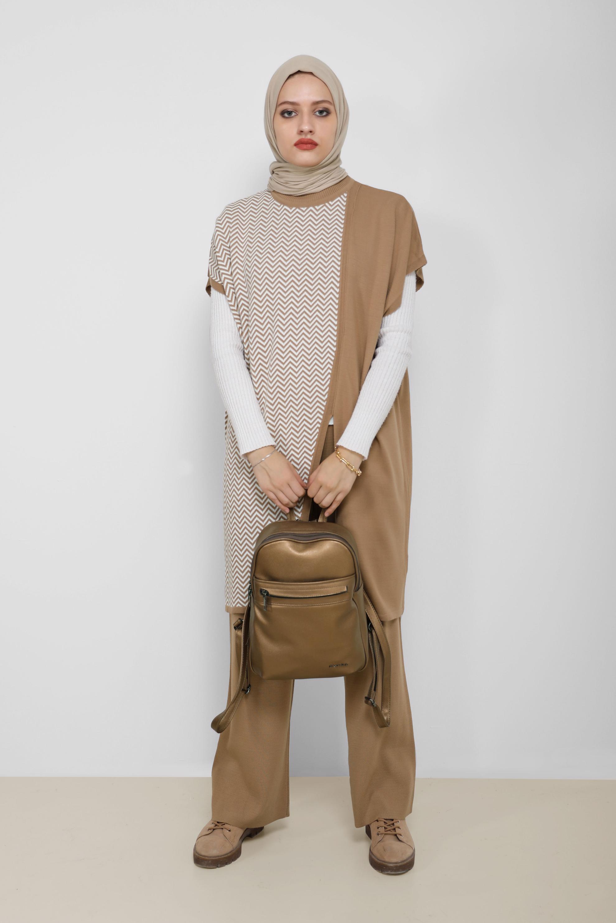 Tesettür giyim KAHVE İKİLİ PANT.TRİKO TAKIM 42116 
