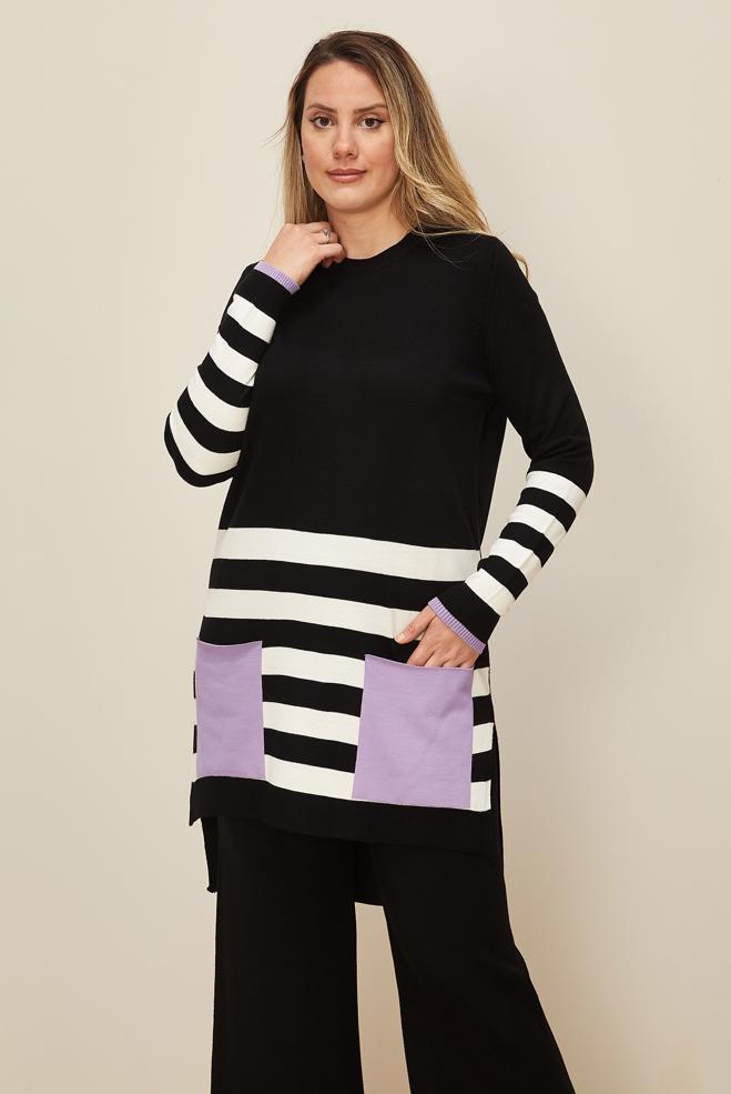 Hijab clothing BLACK KNITWEAR PANTSUIT 42124 - ALVİNA