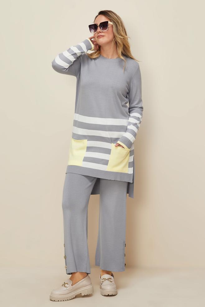 Hijab clothing GREY KNITWEAR PANTSUIT 42124 - ALVİNA