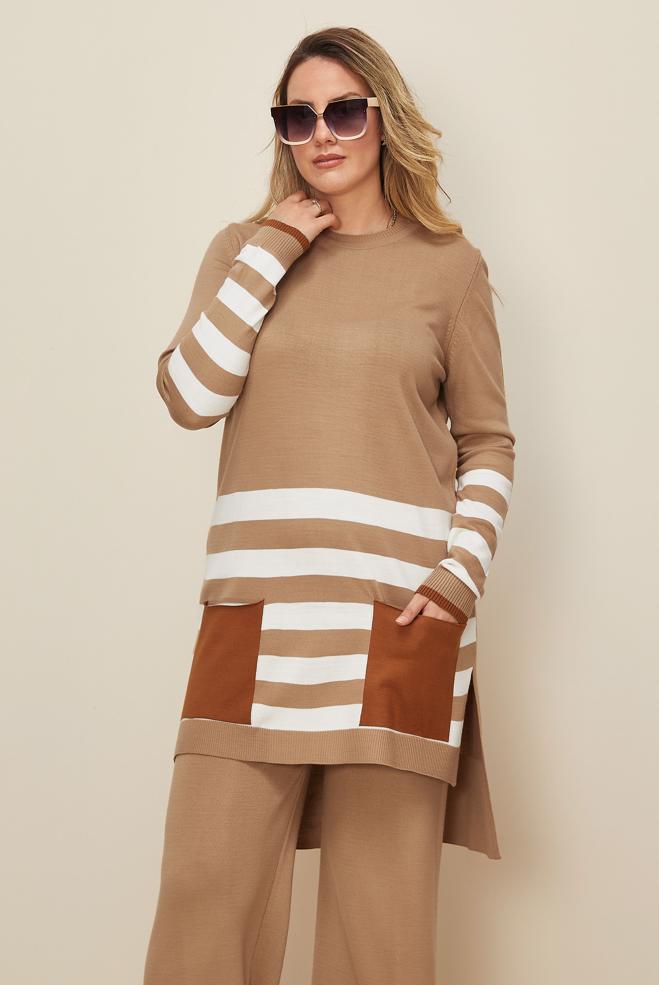 Hijab clothing BROWN KNITWEAR PANTSUIT 42124 - ALVİNA