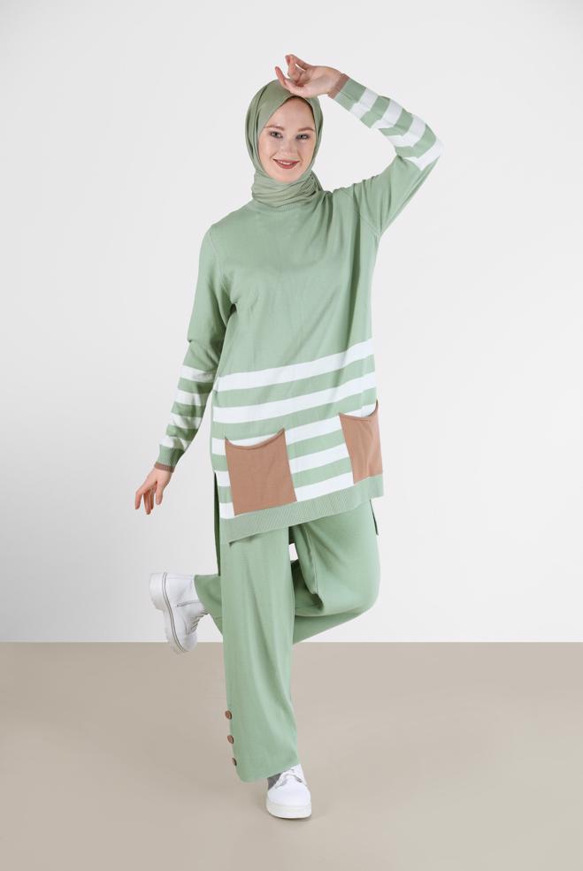 Hijab clothing GREEN KNITWEAR PANTSUIT 42124 - ALVİNA