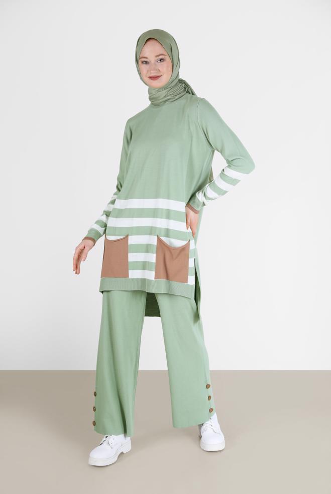 Hijab clothing GREEN KNITWEAR PANTSUIT 42124 - ALVİNA