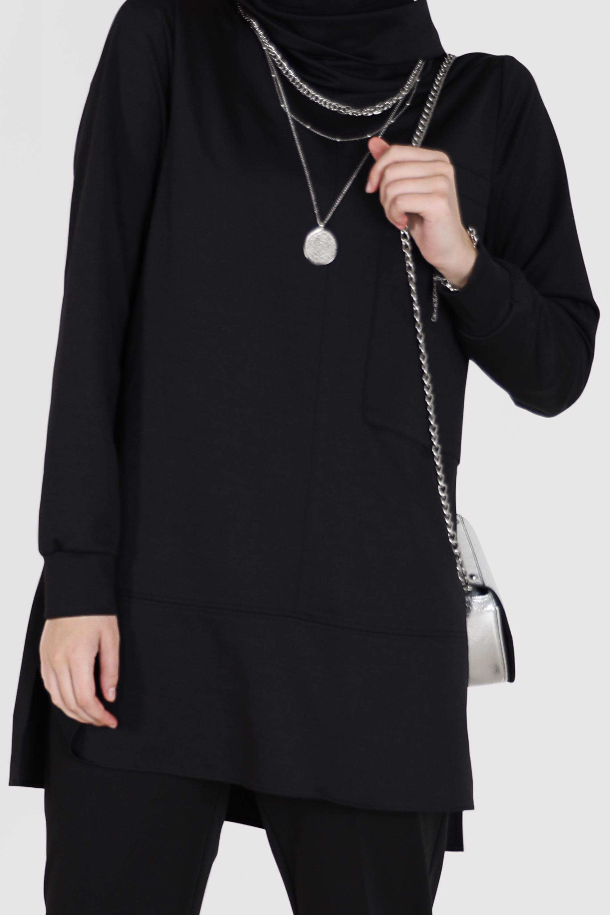 Tesettür giyim SİYAH CEP DETAYLI BASIC İKİLİ PANT.TAKIM 42160 