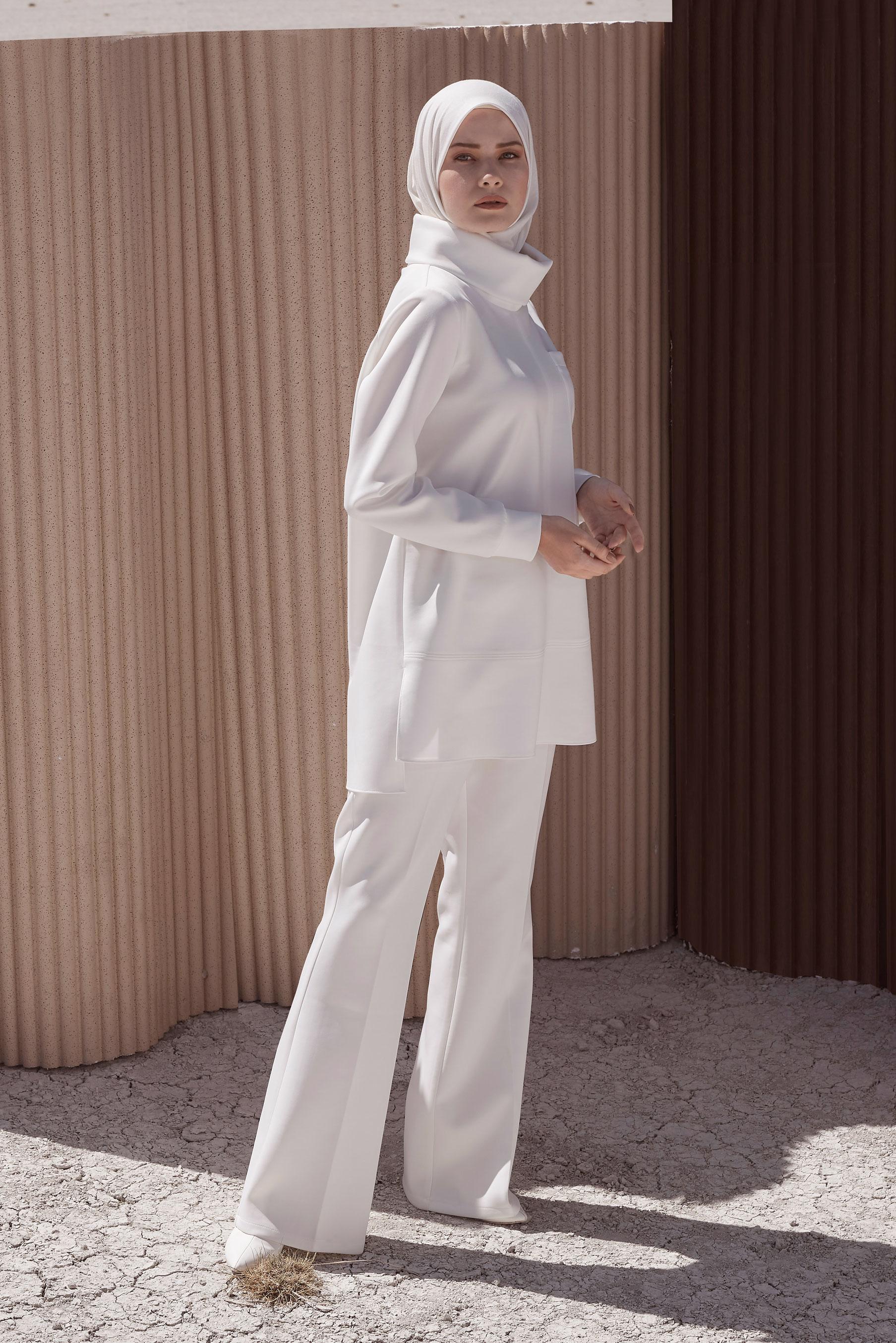 Hijab clothing WHITE POCKET DETAIL BASIC 2-PIECE SUIT WITH PANTS 42160 