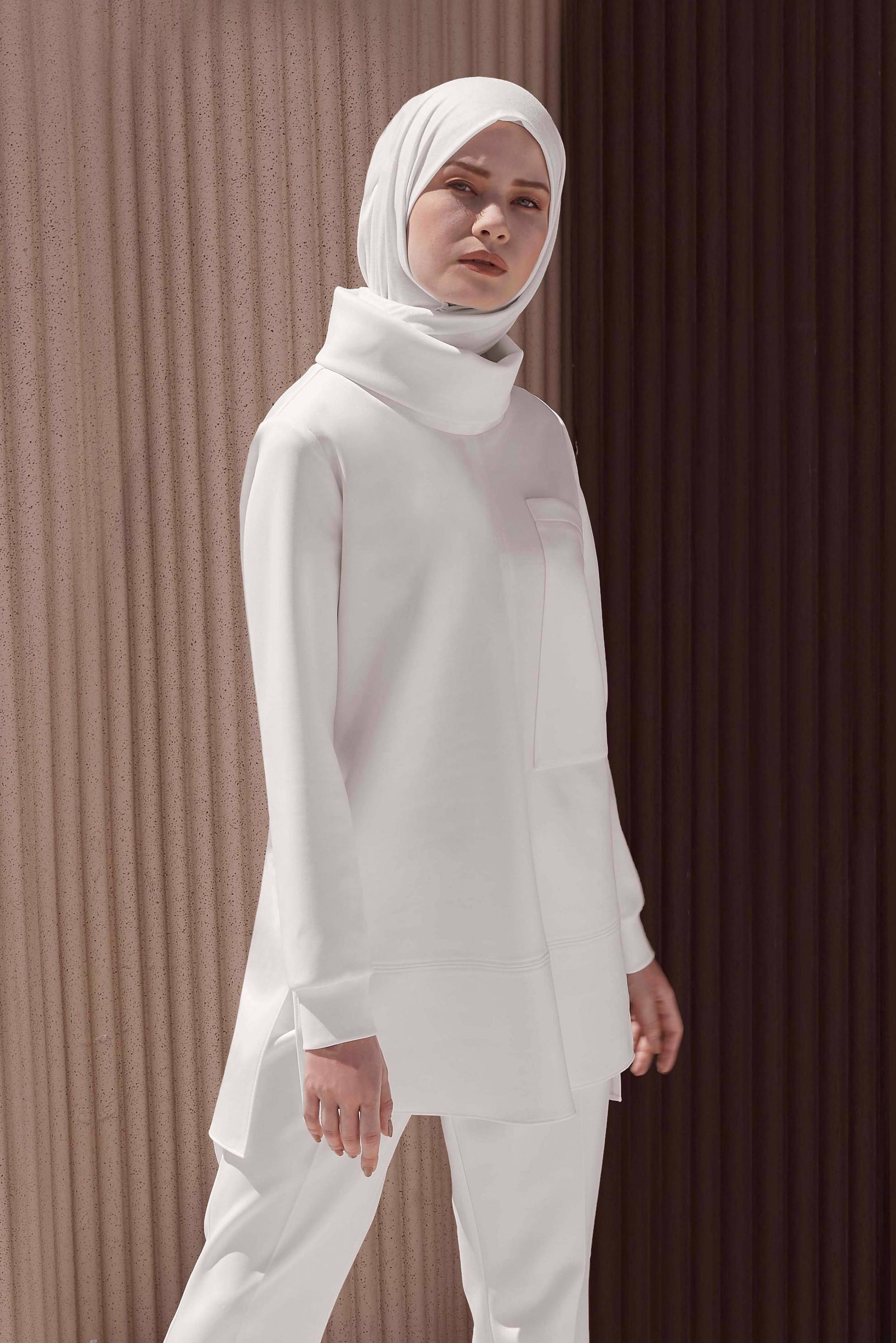 Hijab clothing WHITE POCKET DETAIL BASIC 2-PIECE SUIT WITH PANTS 42160 