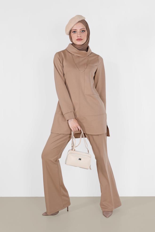 Tesettür giyim  CEP DETAYLI BASIC İKİLİ PANT.TAKIM 42160  - ALVİNA