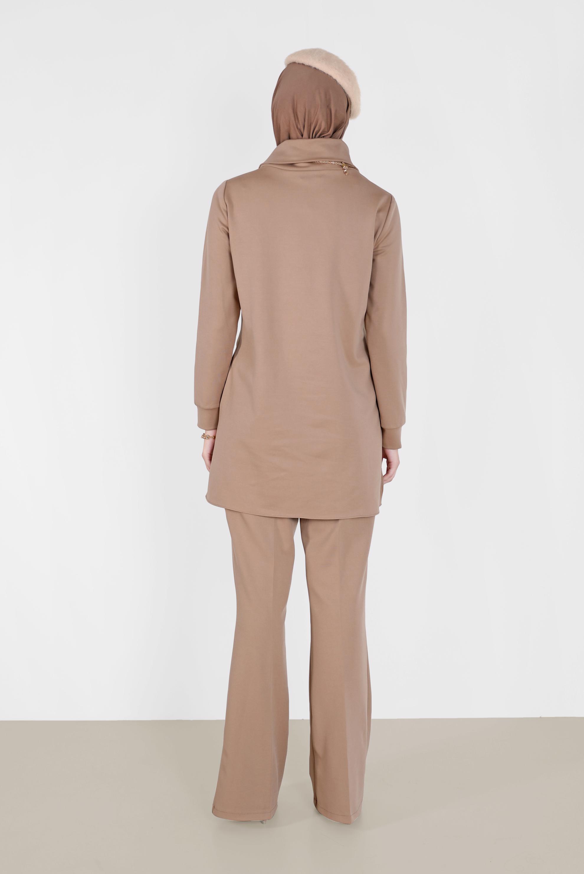 Tesettür giyim BEJ CEP DETAYLI BASIC İKİLİ PANT.TAKIM 42160 