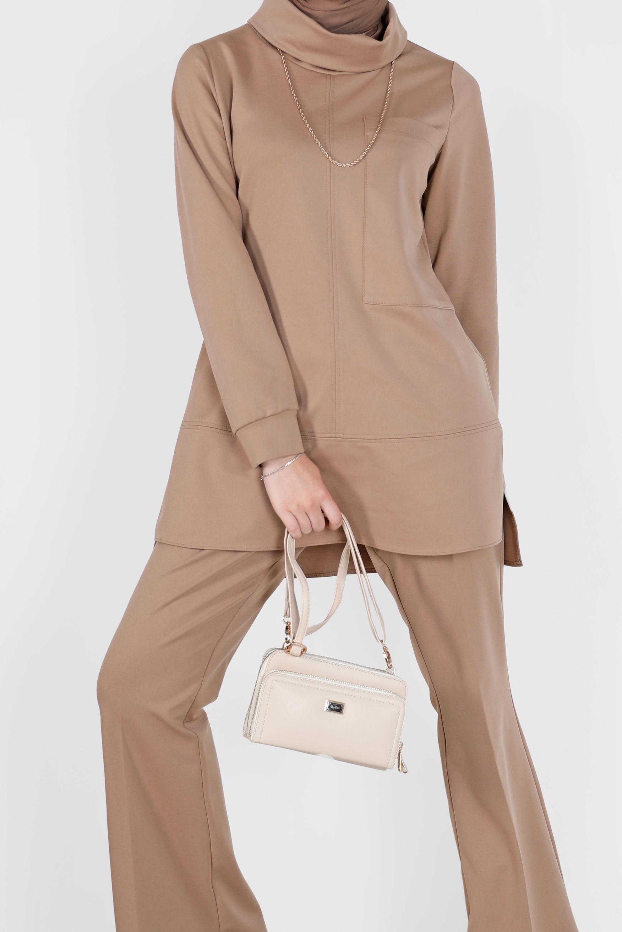 Tesettür giyim BEJ CEP DETAYLI BASIC İKİLİ PANT.TAKIM 42160 