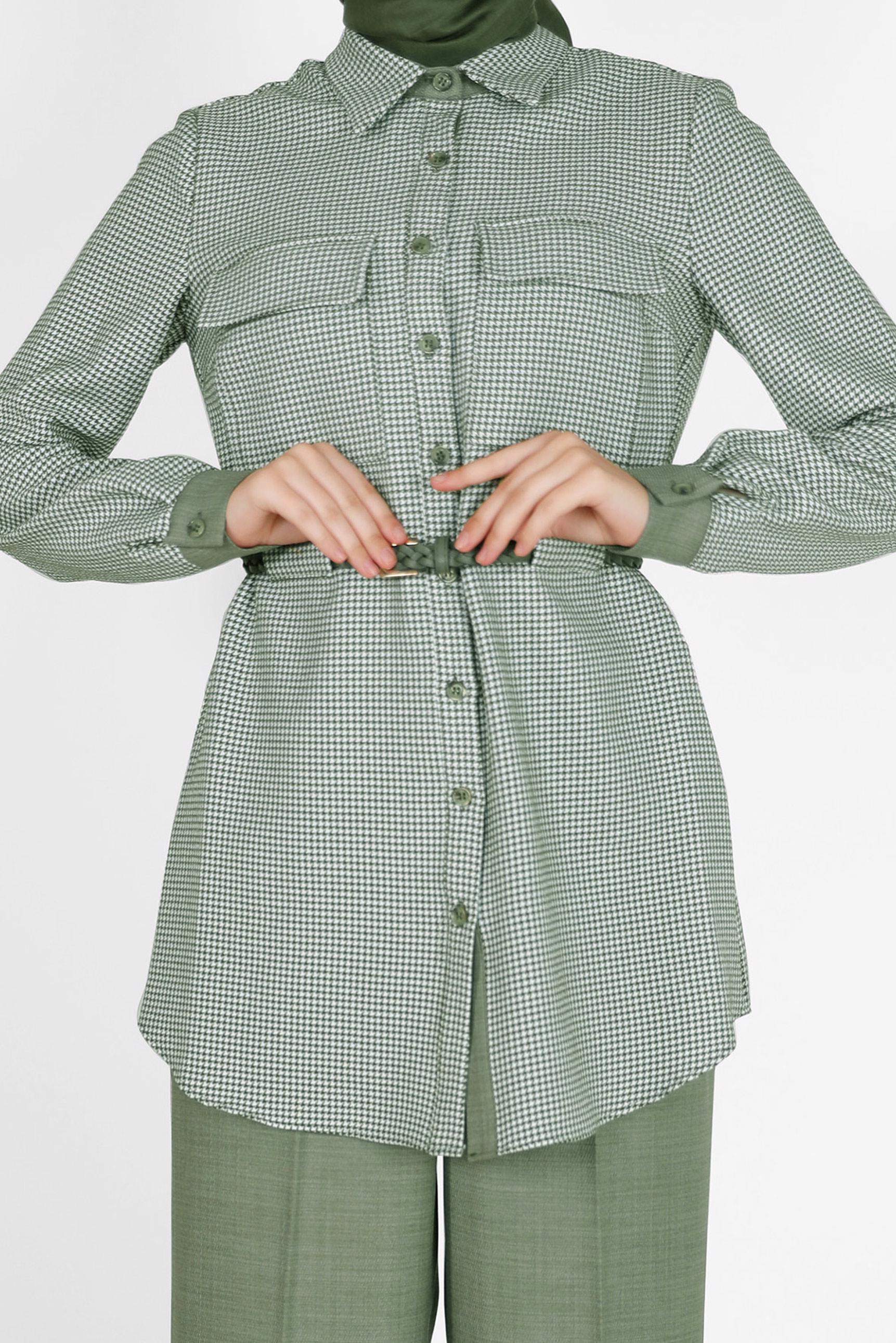 Tesettür giyim HAKİ EKOSE DESEN DETAYLI KEMERLİ PANT. TAKIM 42161 