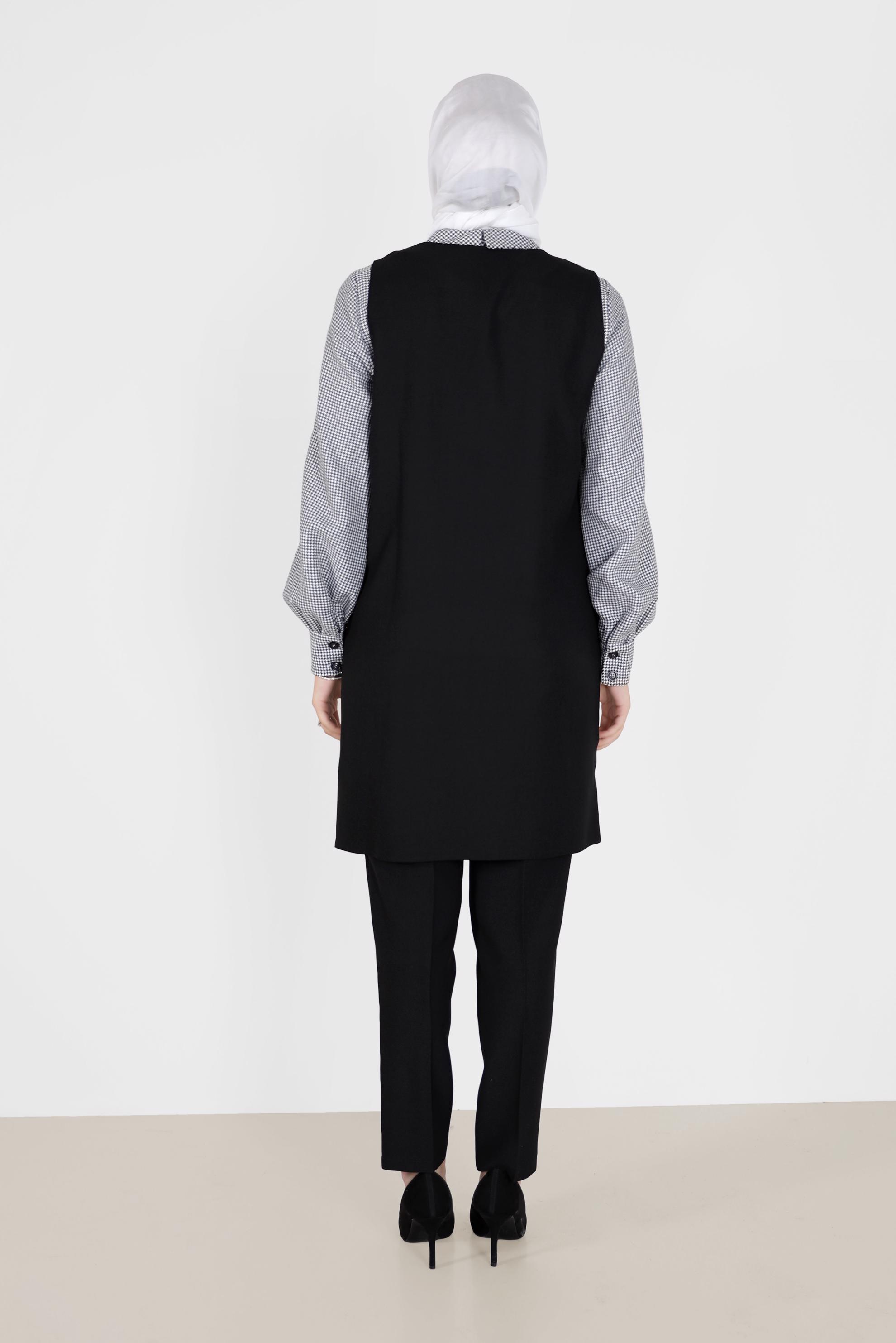 Tesettür giyim SİYAH DÜĞME DETAYLI ÜÇLÜ PANT. TAKIM 42162 