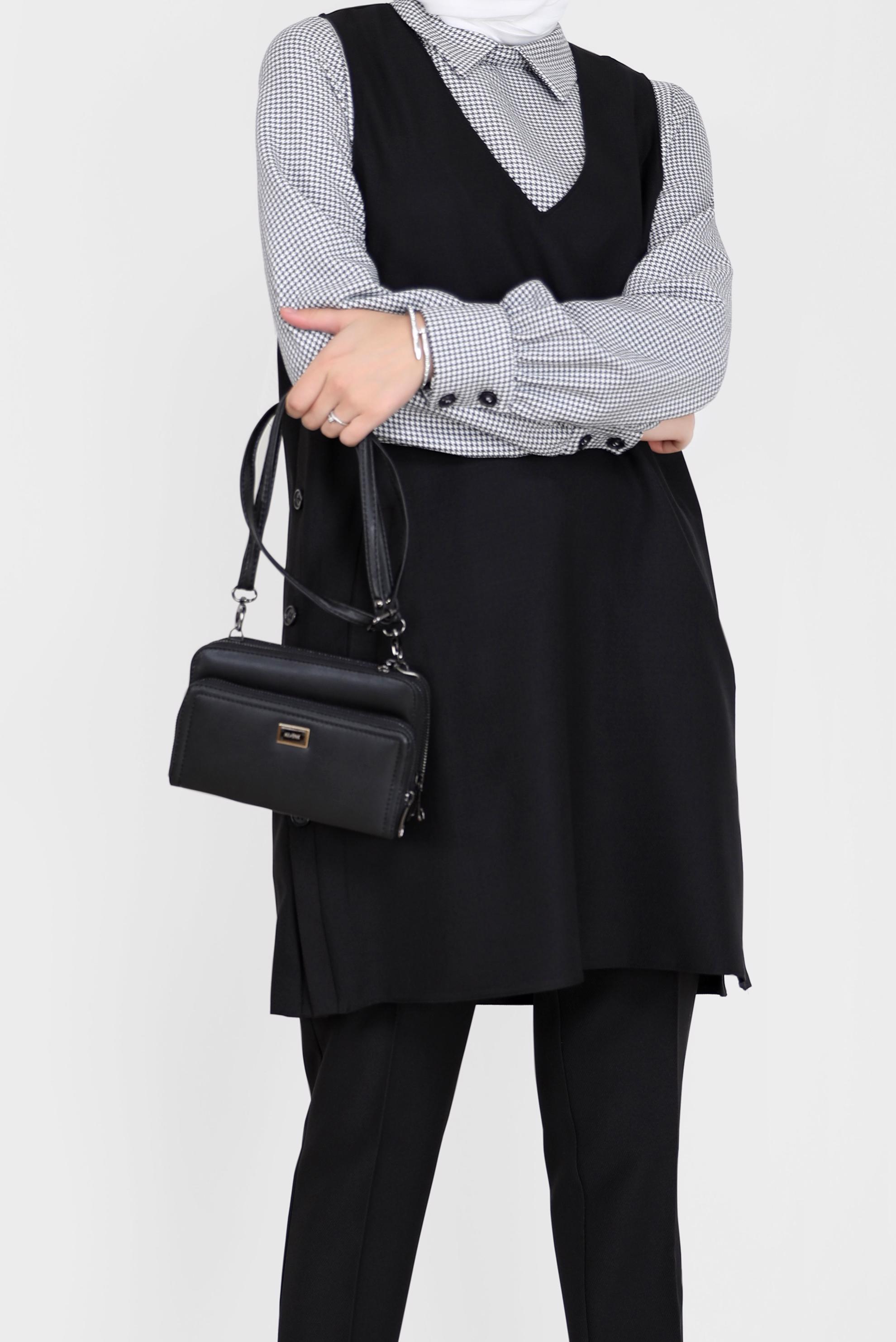 Tesettür giyim SİYAH DÜĞME DETAYLI ÜÇLÜ PANT. TAKIM 42162 