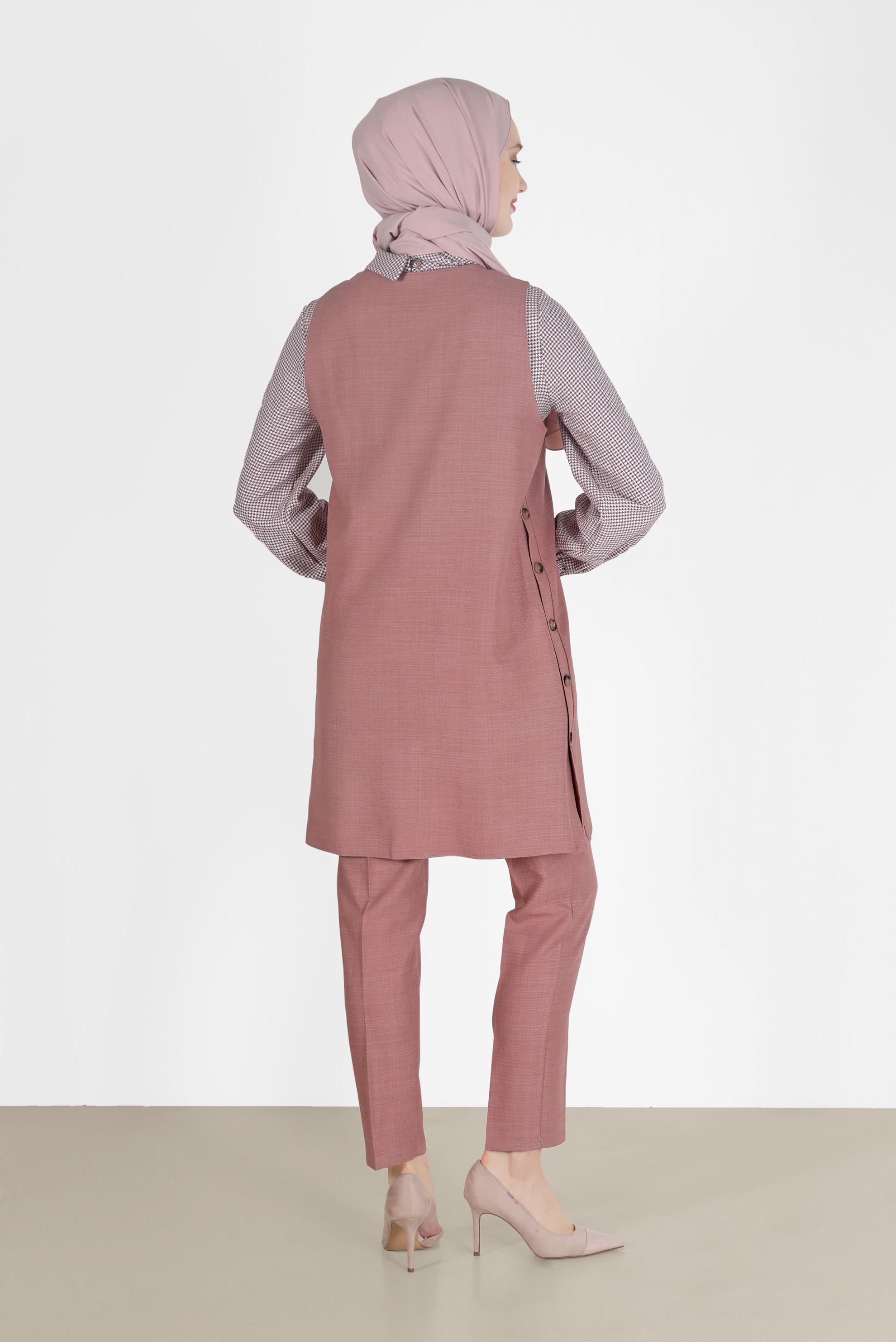 Tesettür giyim PUDRA DÜĞME DETAYLI ÜÇLÜ PANT. TAKIM 42162 