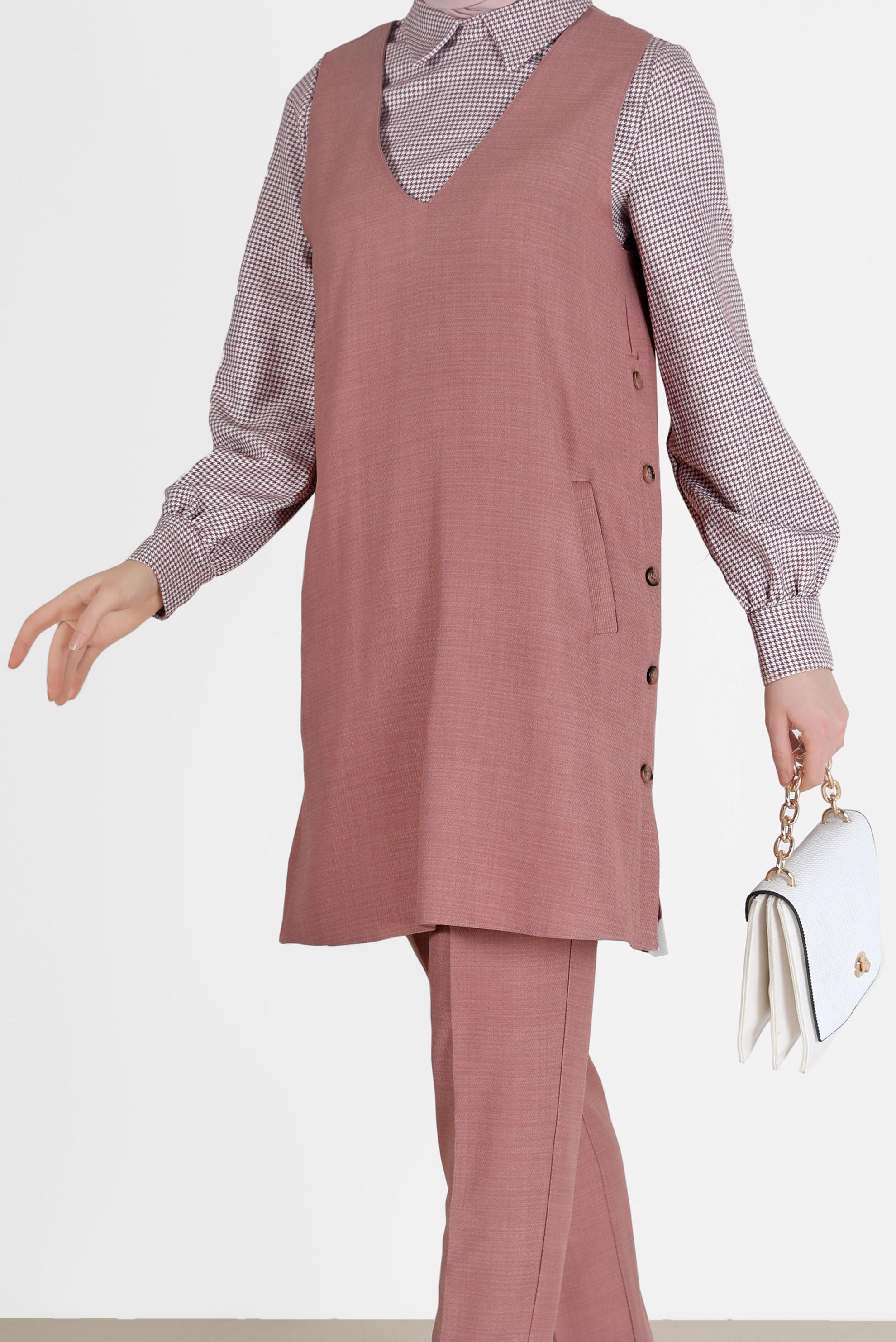 Tesettür giyim PUDRA DÜĞME DETAYLI ÜÇLÜ PANT. TAKIM 42162 