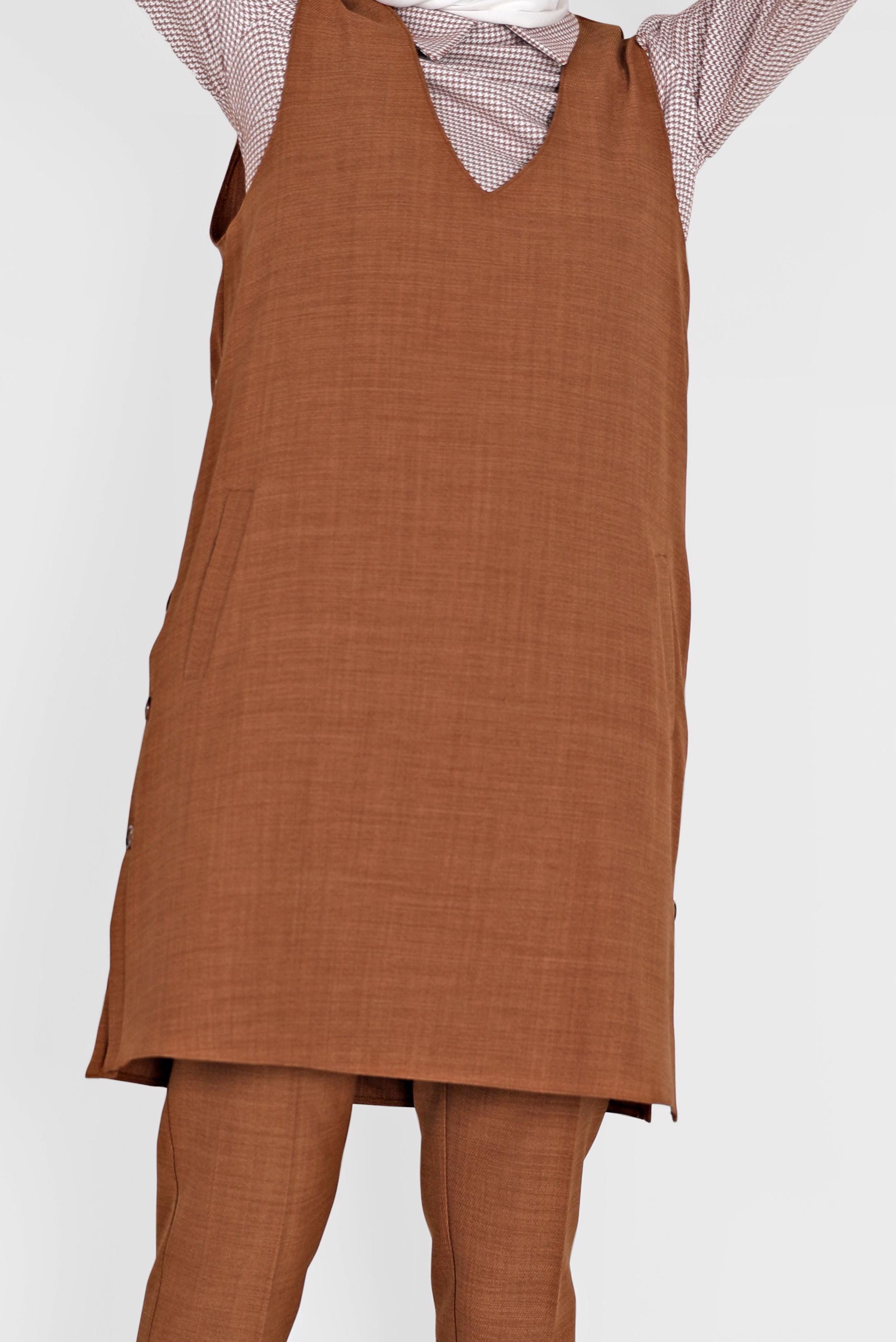 Tesettür giyim KAHVE DÜĞME DETAYLI ÜÇLÜ PANT. TAKIM 42162 