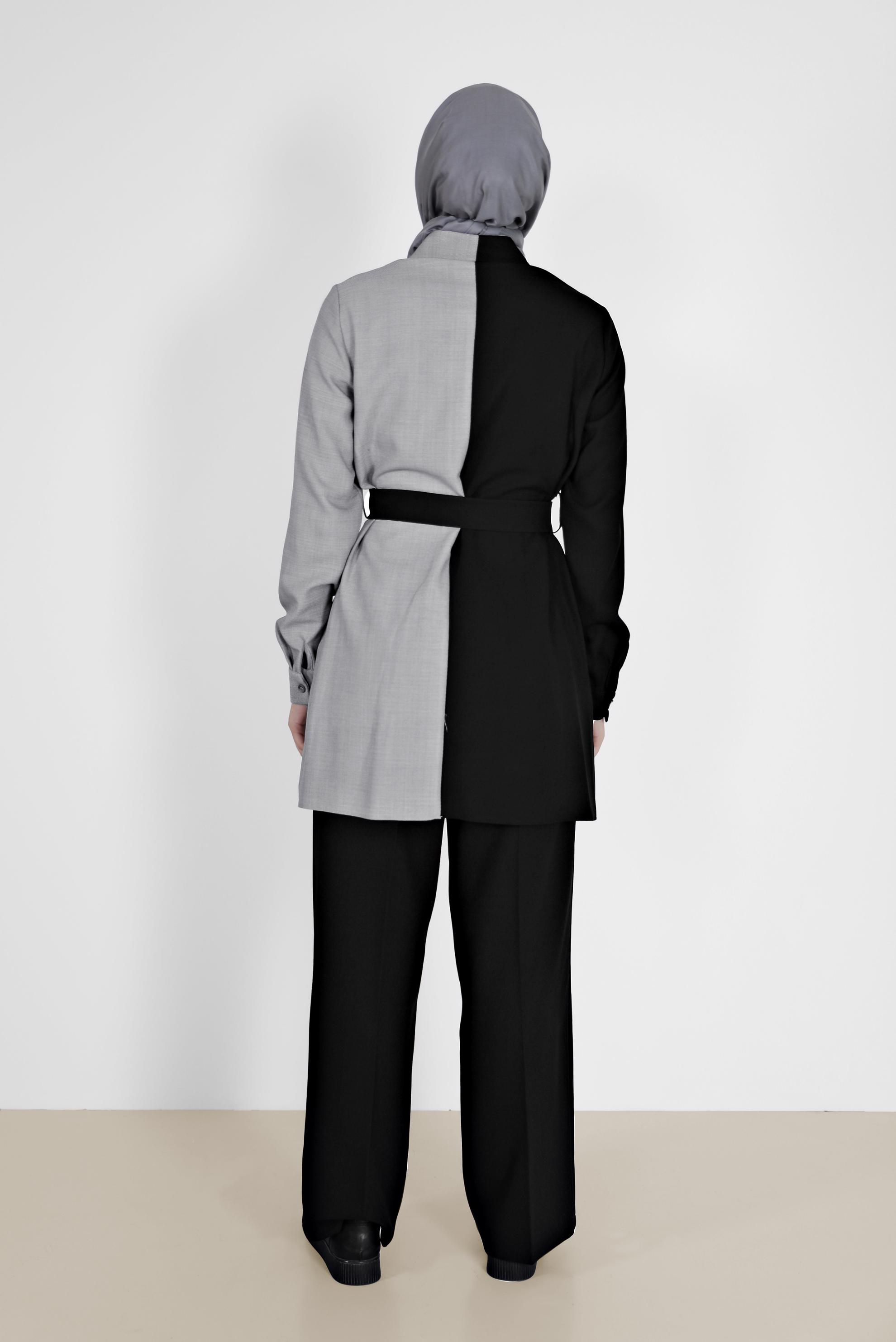 Hijab clothing BLACK 2-COLOR BELTED 2-PIECE SUIT WITH PANTS 42164 