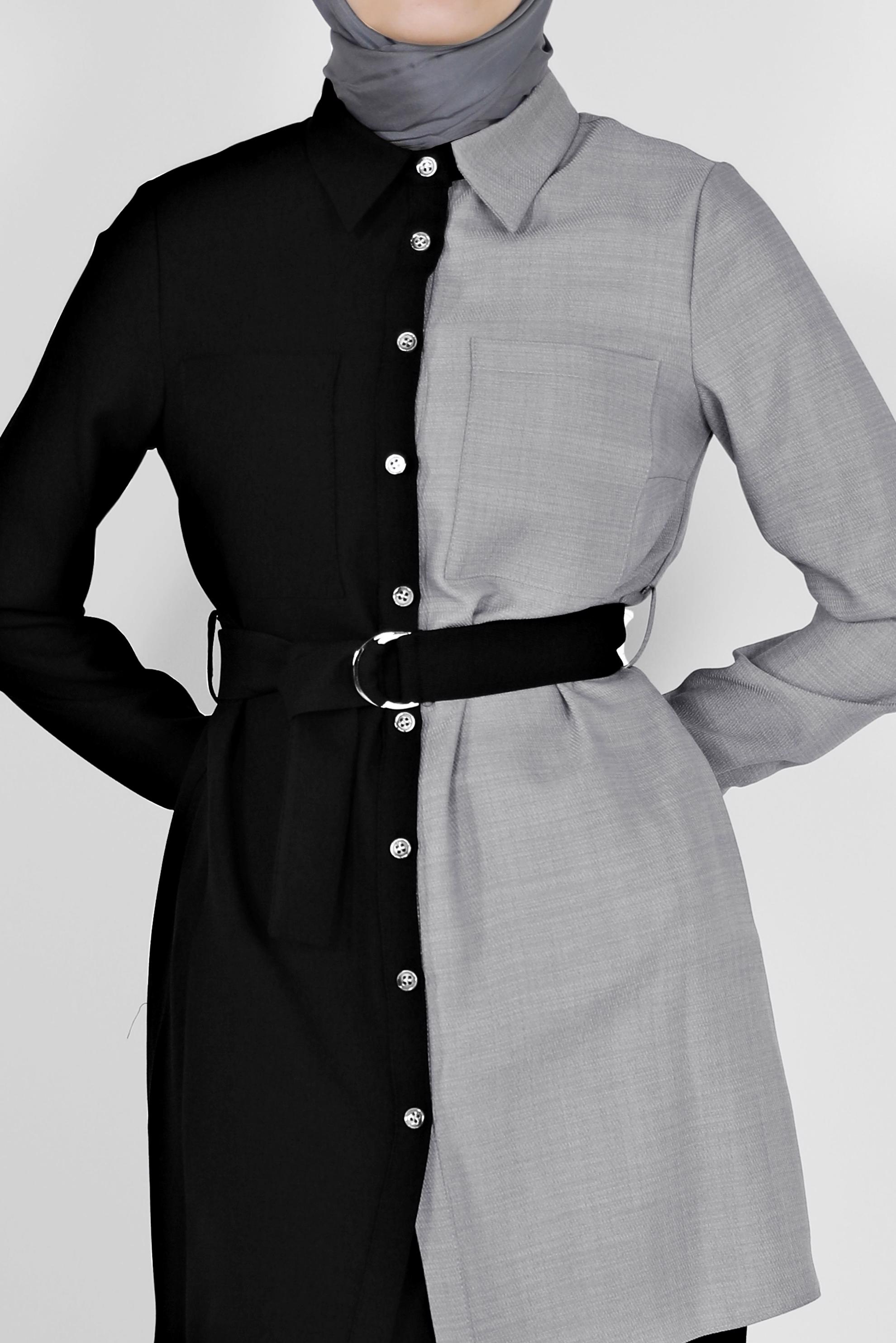 Hijab clothing BLACK 2-COLOR BELTED 2-PIECE SUIT WITH PANTS 42164 