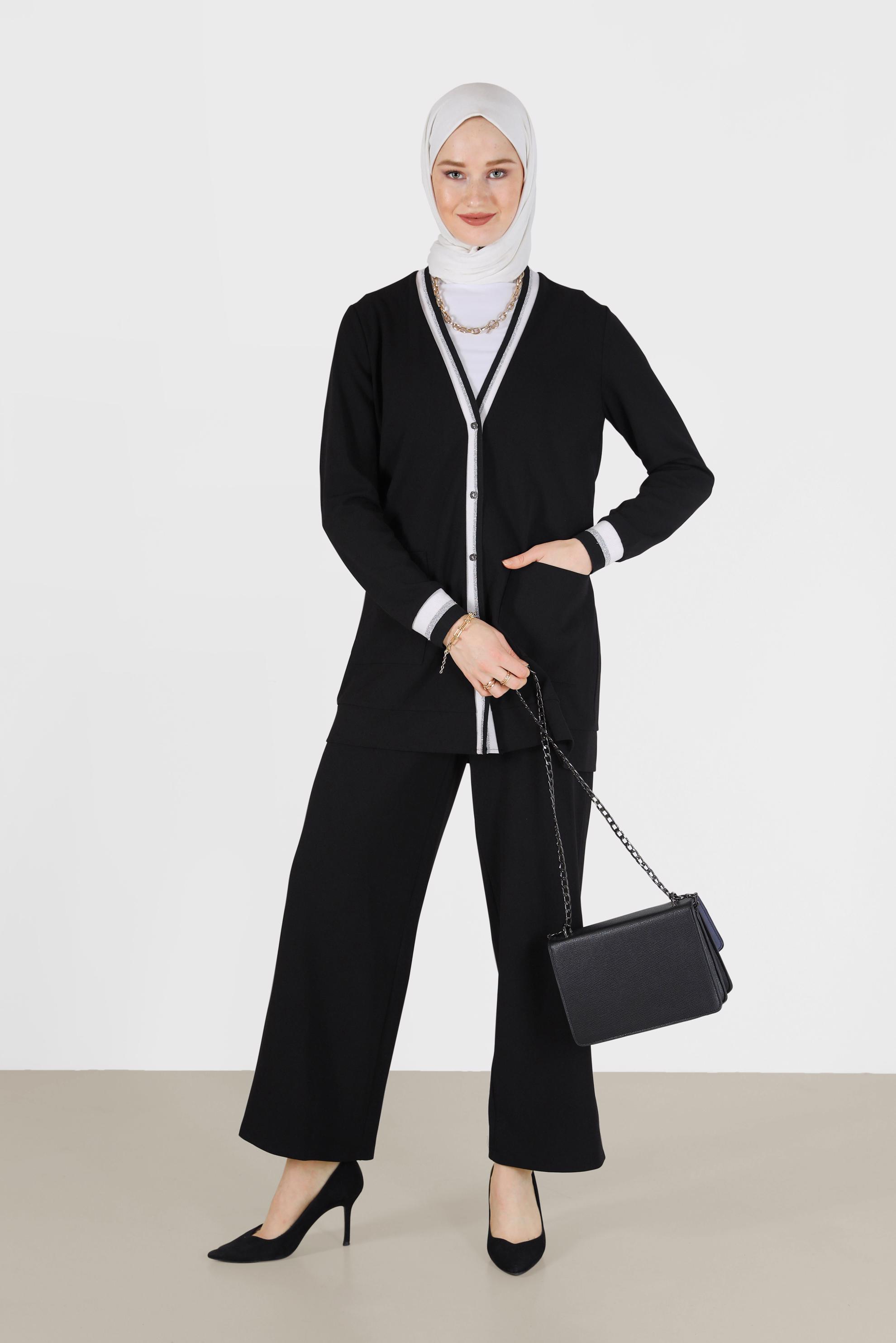 Tesettür giyim SİYAH CEP DETAYLI DÜĞMELİ TRİKO PANT. TAKIM 42188 