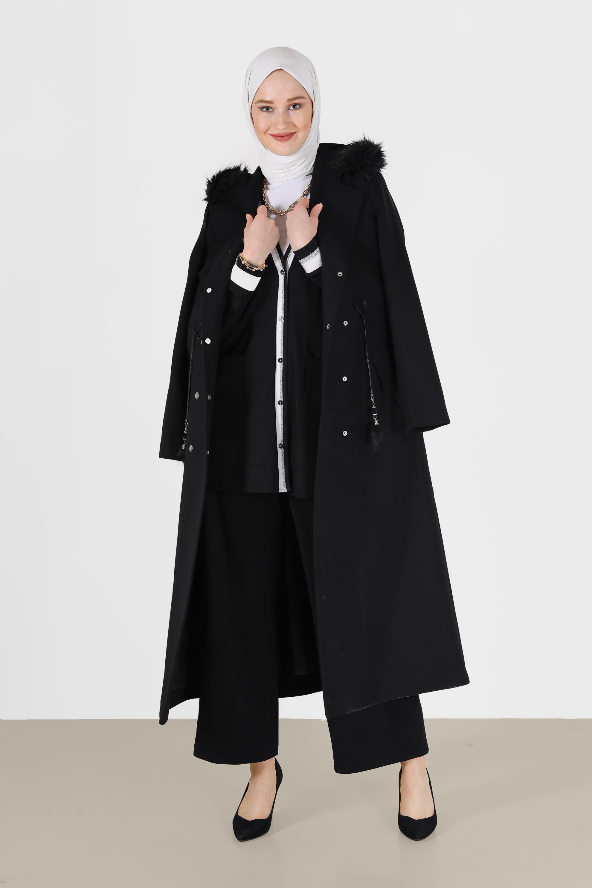 Tesettür giyim SİYAH CEP DETAYLI DÜĞMELİ TRİKO PANT. TAKIM 42188 