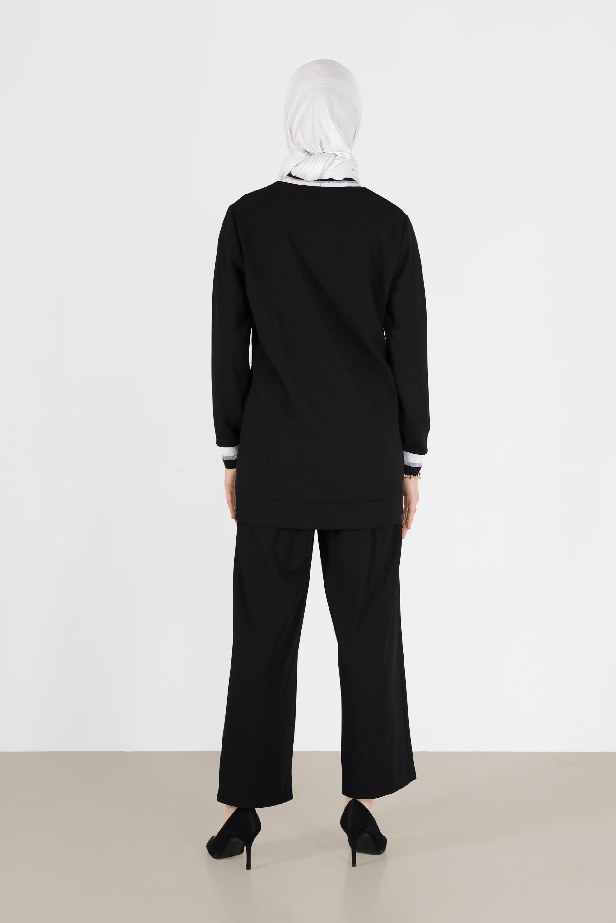 Tesettür giyim SİYAH CEP DETAYLI DÜĞMELİ TRİKO PANT. TAKIM 42188 