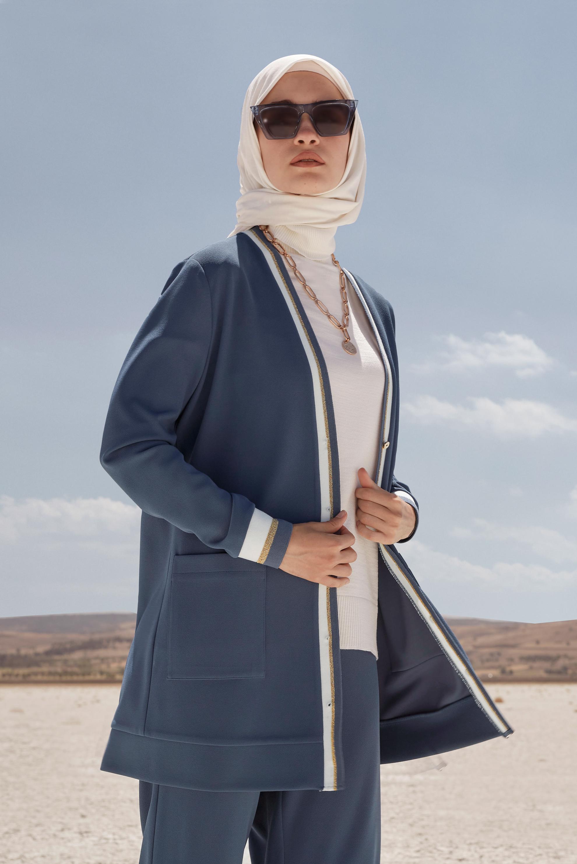 Tesettür giyim LACİVERT CEP DETAYLI DÜĞMELİ TRİKO PANT. TAKIM 42188 