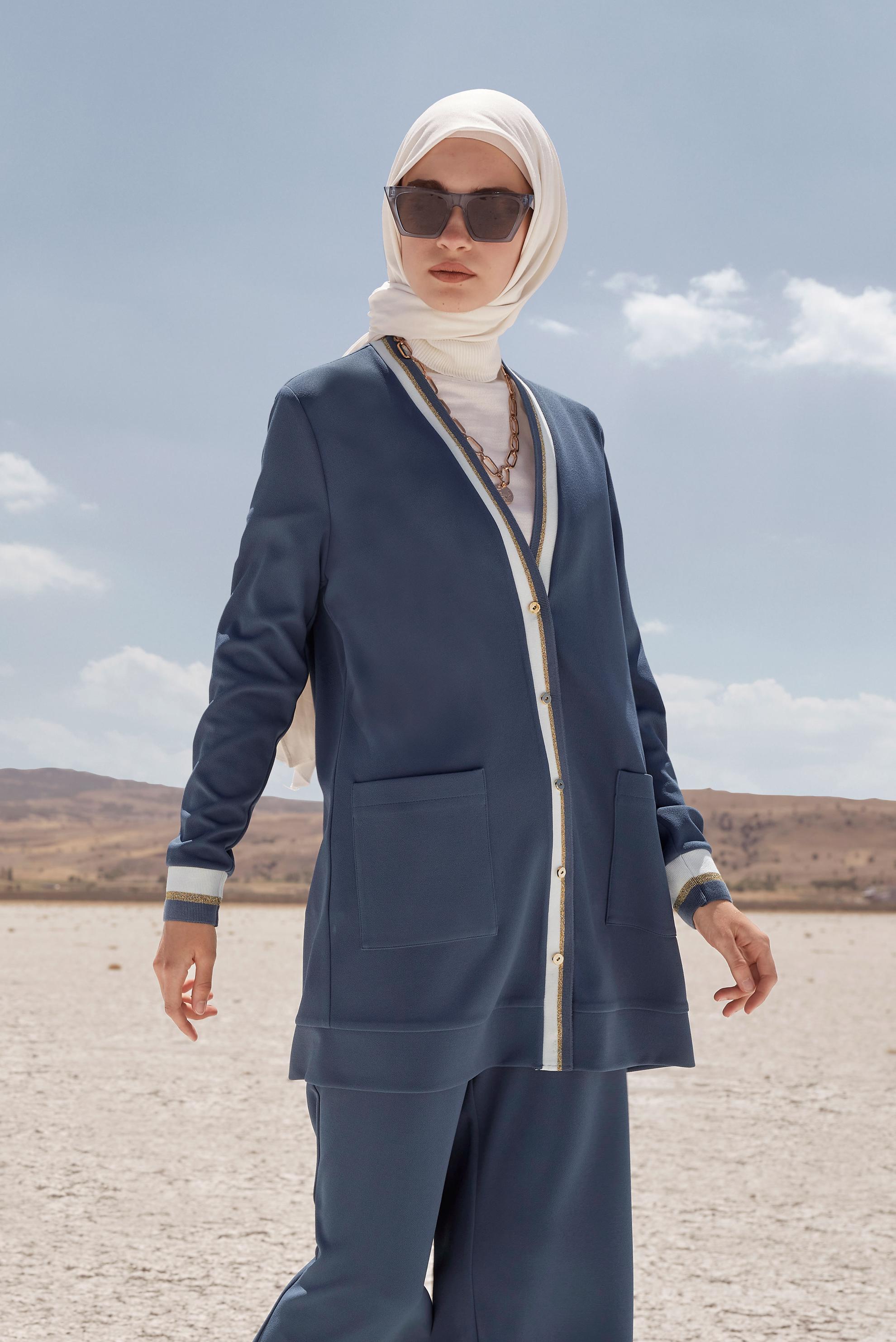 Tesettür giyim LACİVERT CEP DETAYLI DÜĞMELİ TRİKO PANT. TAKIM 42188 