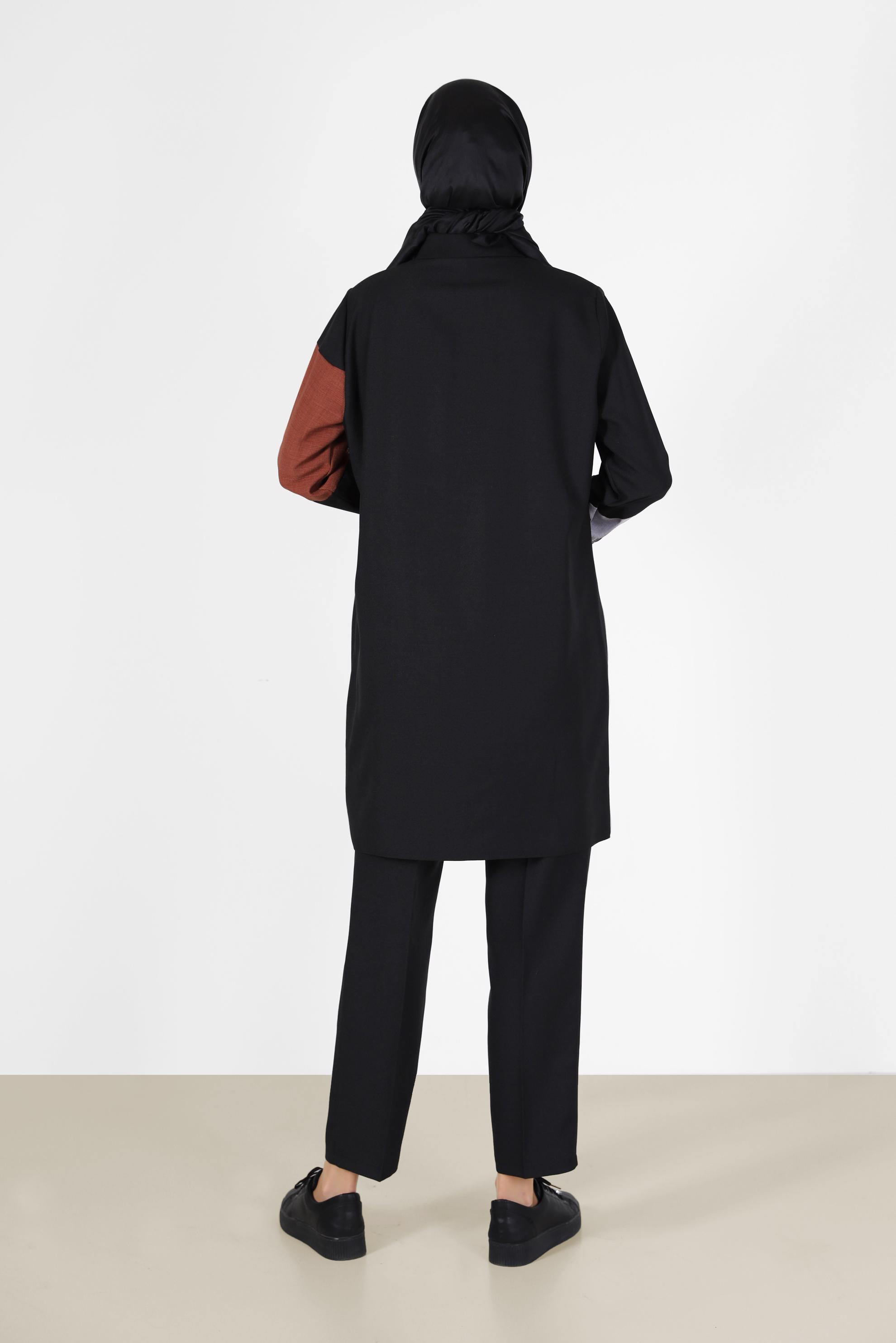 Tesettür giyim SİYAH ÜÇ RENKLİ DÜĞMELİ PANT. TAKIM 42189 