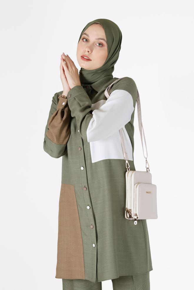 Tesettür giyim  ÜÇ RENKLİ DÜĞMELİ PANT. TAKIM 42189  - ALVİNA