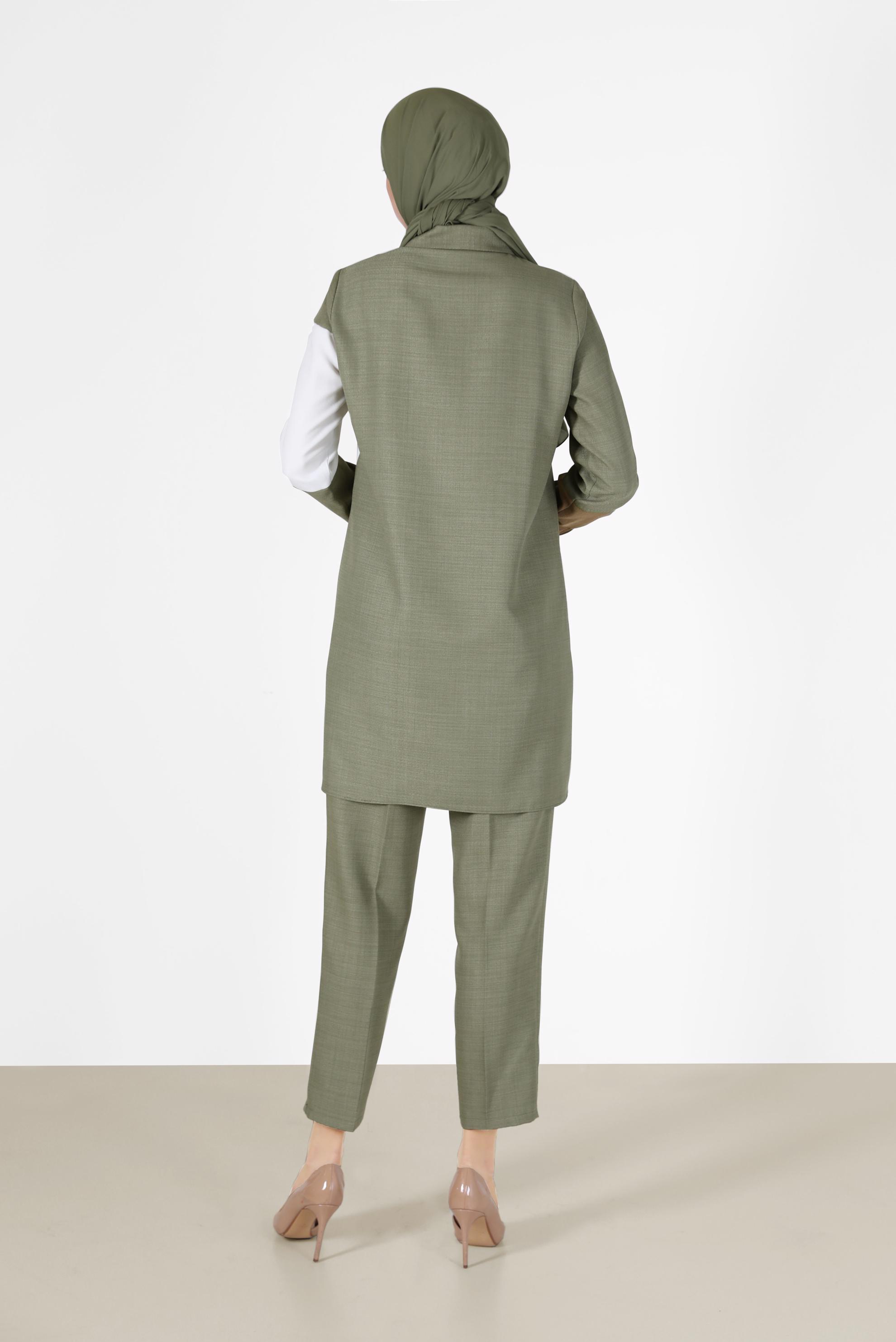 Tesettür giyim YEŞİL ÜÇ RENKLİ DÜĞMELİ PANT. TAKIM 42189 