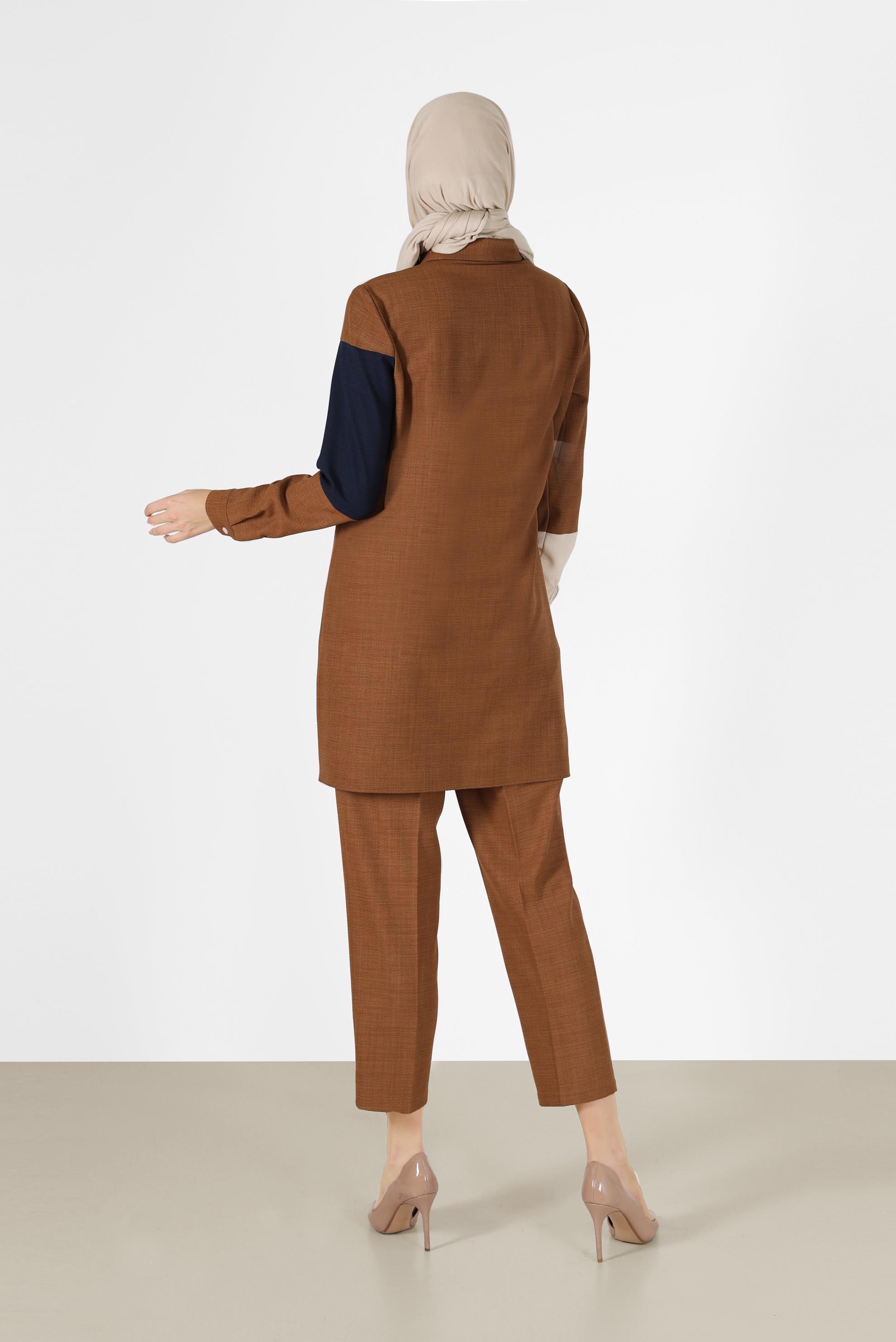 Tesettür giyim KAHVE ÜÇ RENKLİ DÜĞMELİ PANT. TAKIM 42189 