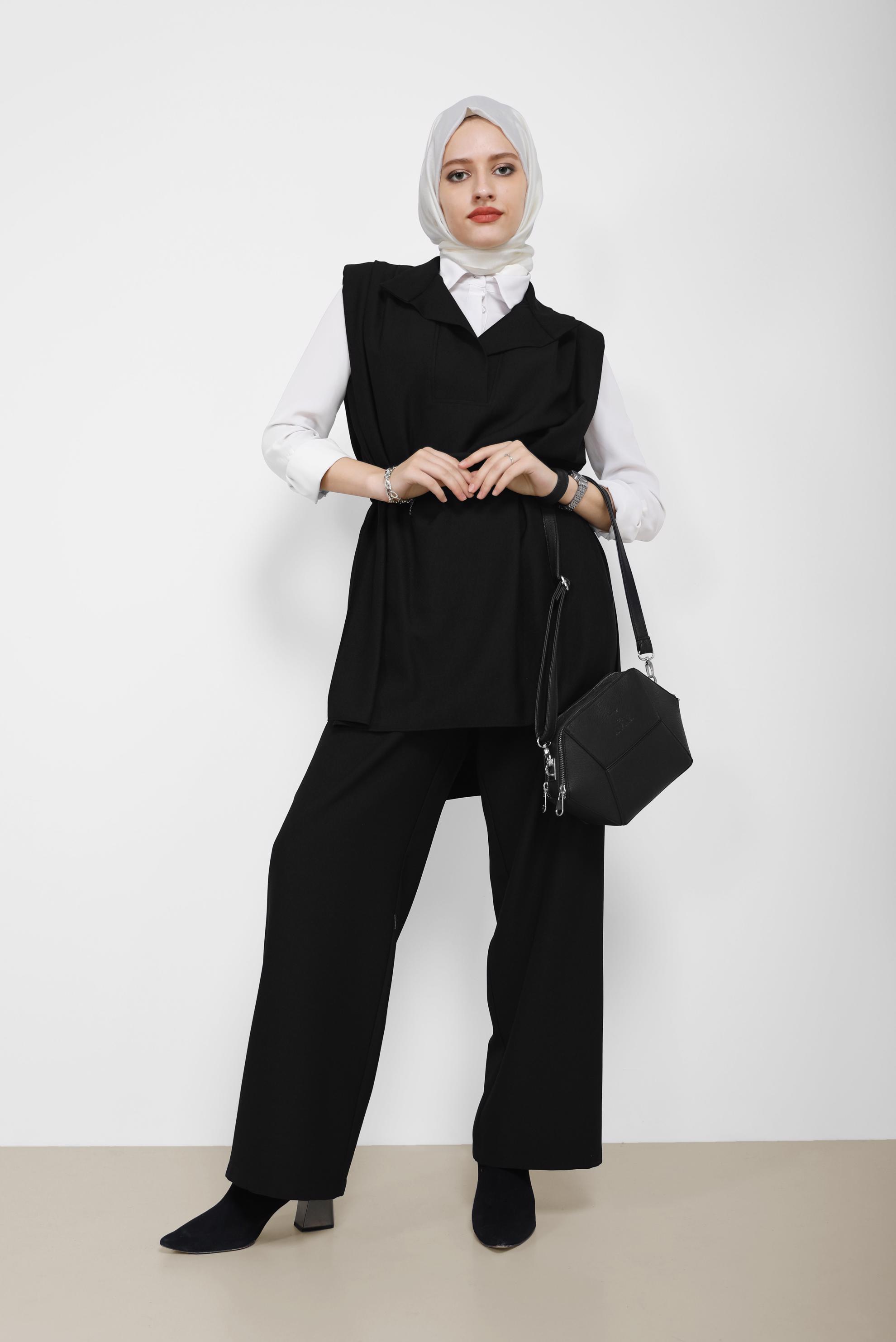 Hijab clothing BLACK BELT DETAIL 2-PIECE SUIT WITH PANTS 42195 