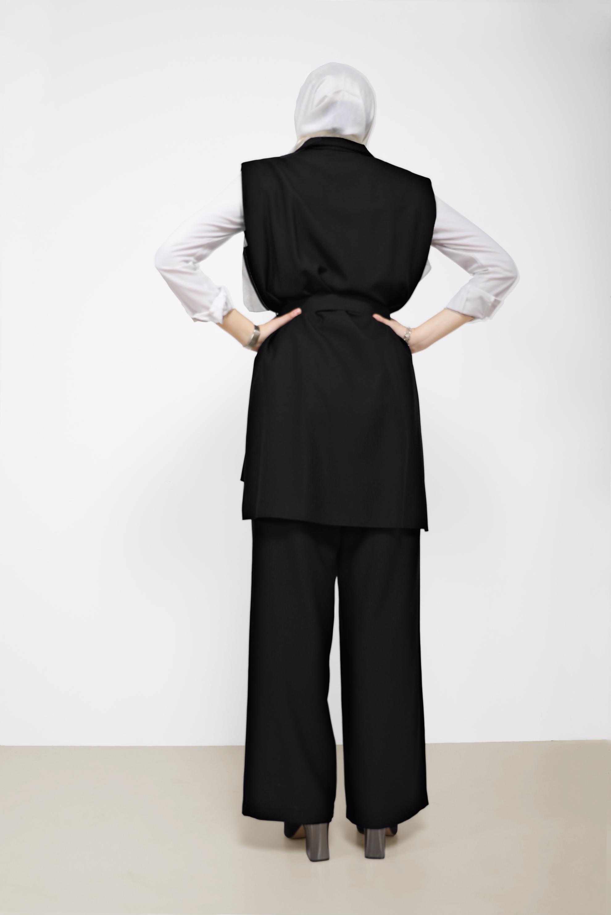 Hijab clothing BLACK BELT DETAIL 2-PIECE SUIT WITH PANTS 42195 